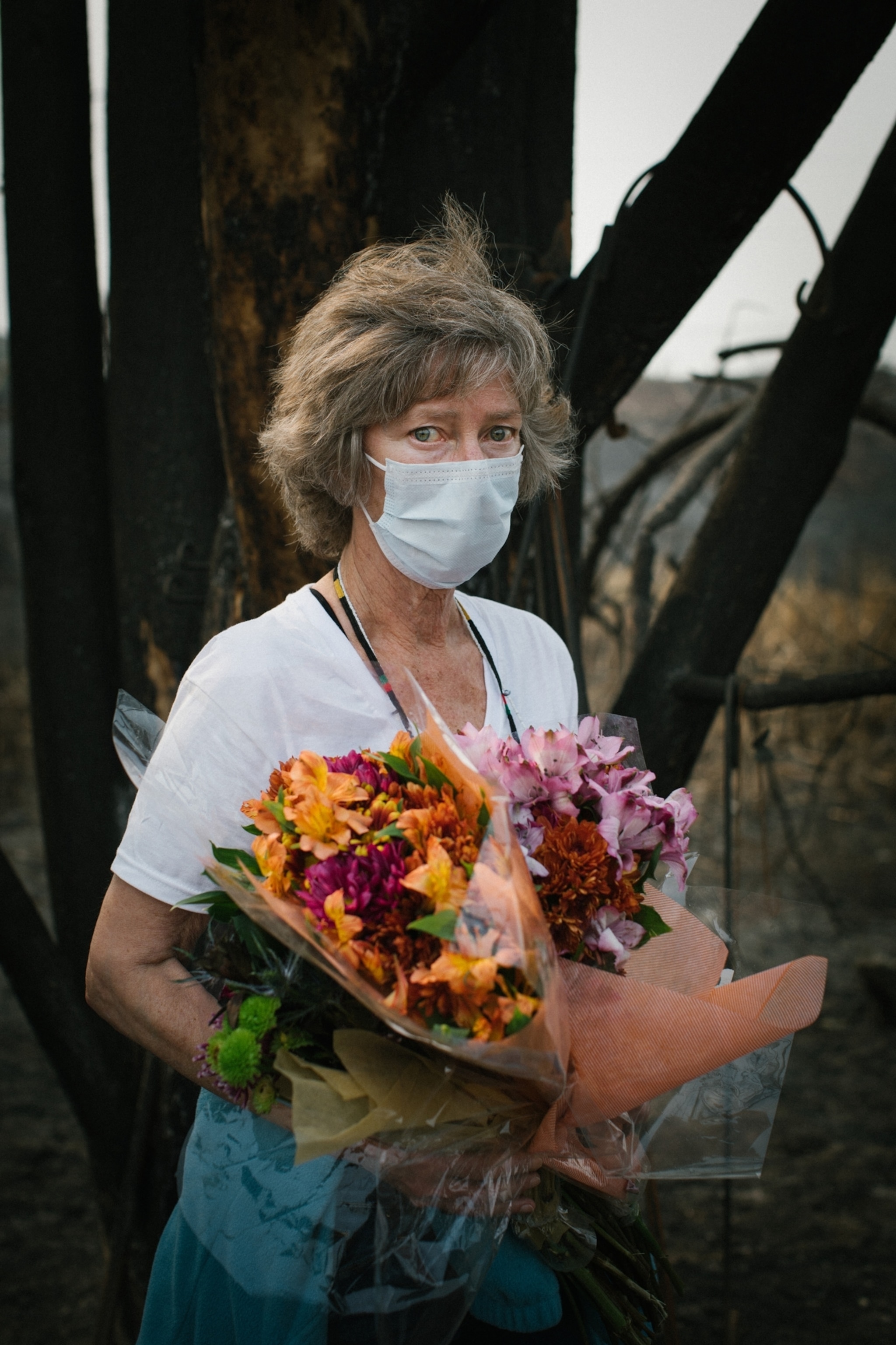 Libby with flowers for her cats