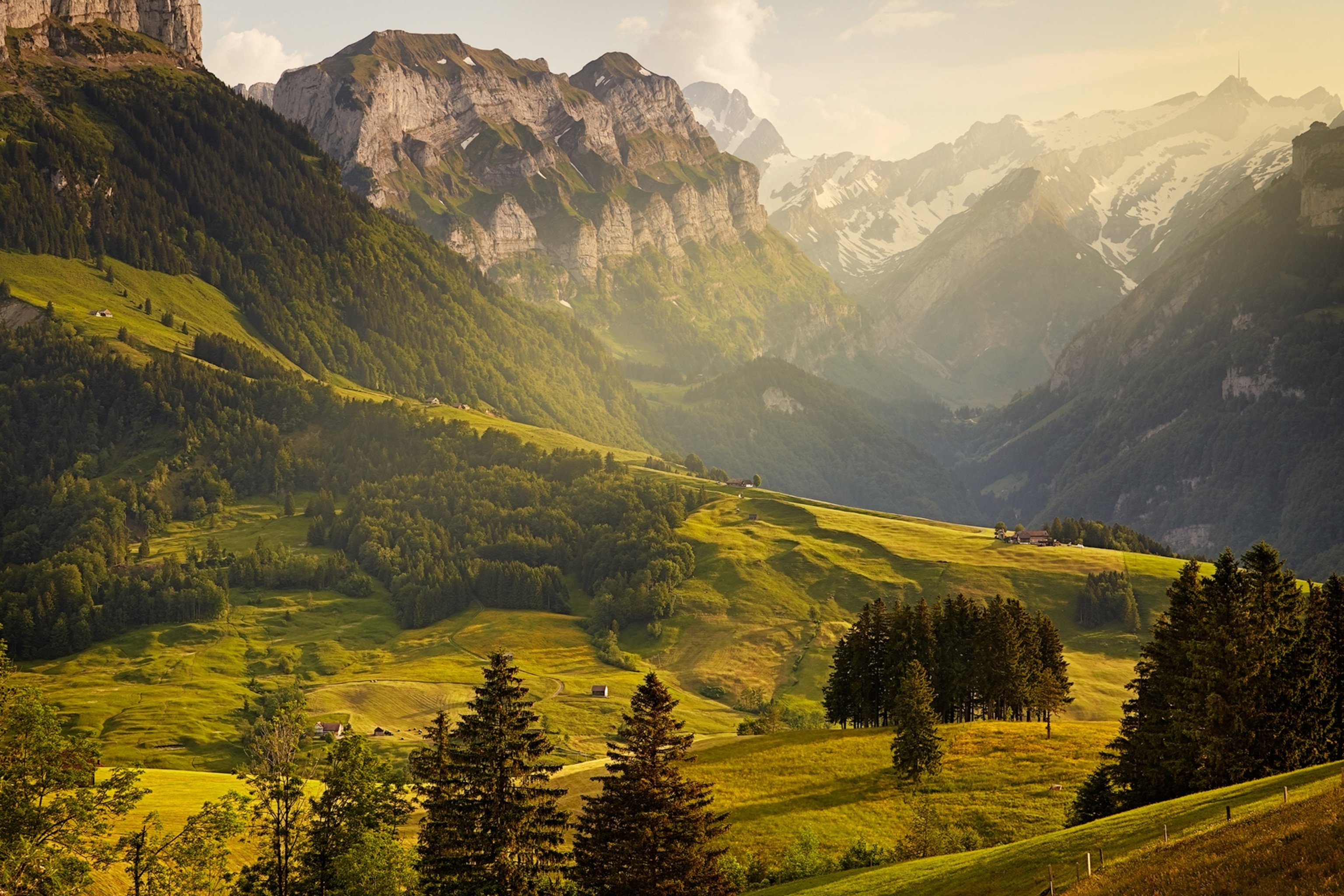 sunrise over a valley in Switzerland