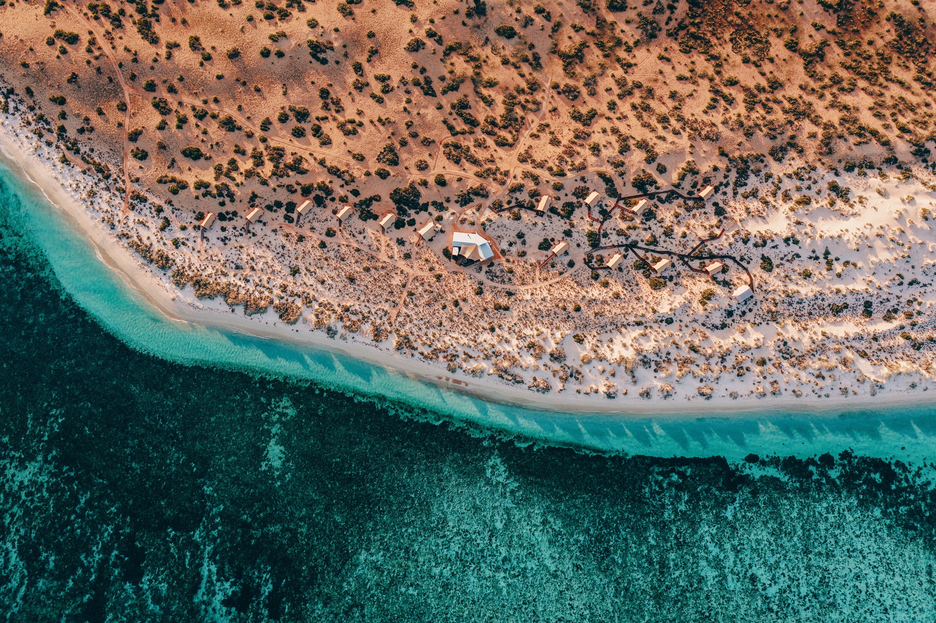 Bird's eye view of the coastline and Ningaloo Reef.