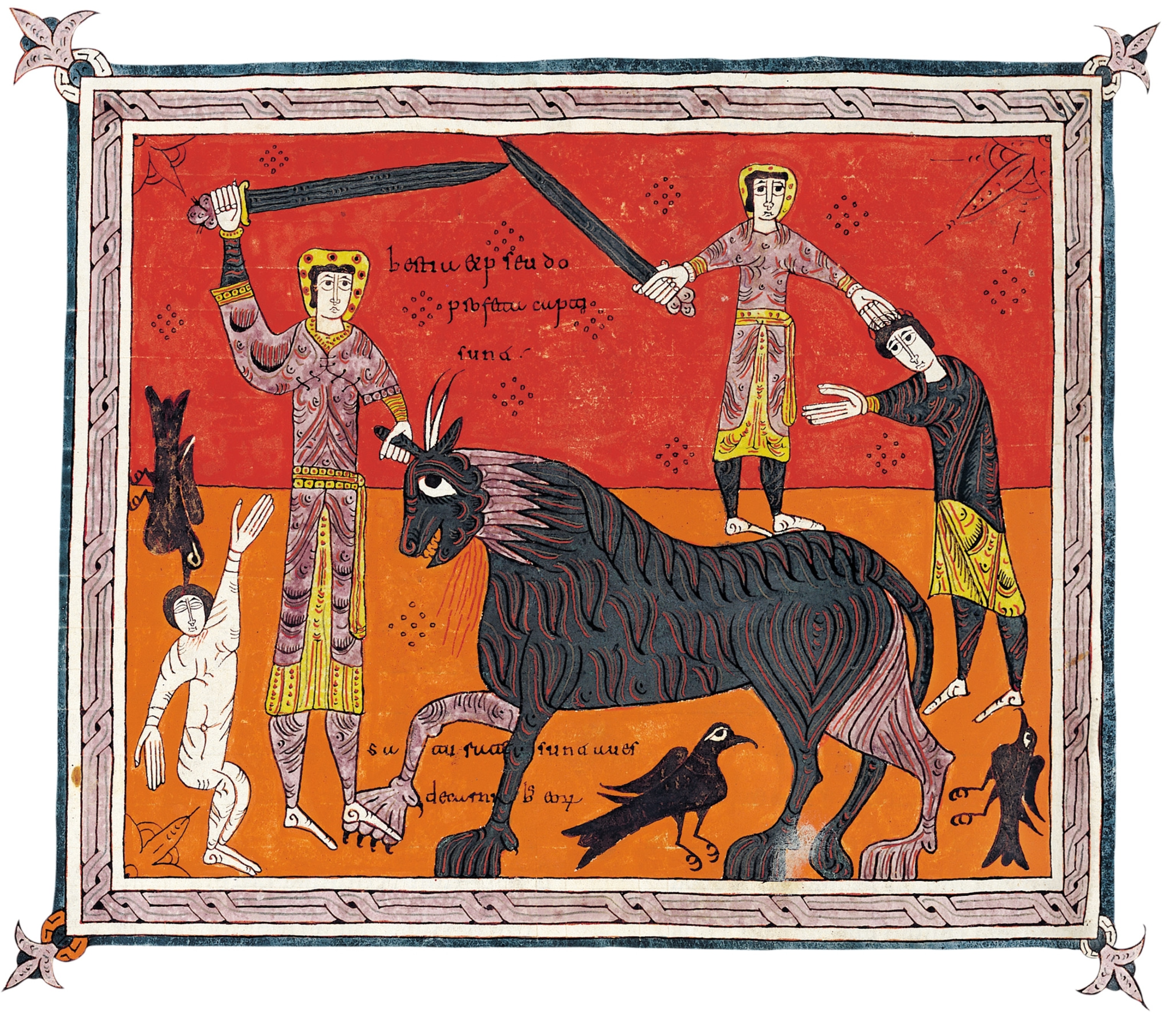 A scene from chapter 19 shows the righteous defeating the land beast and the false prophet.