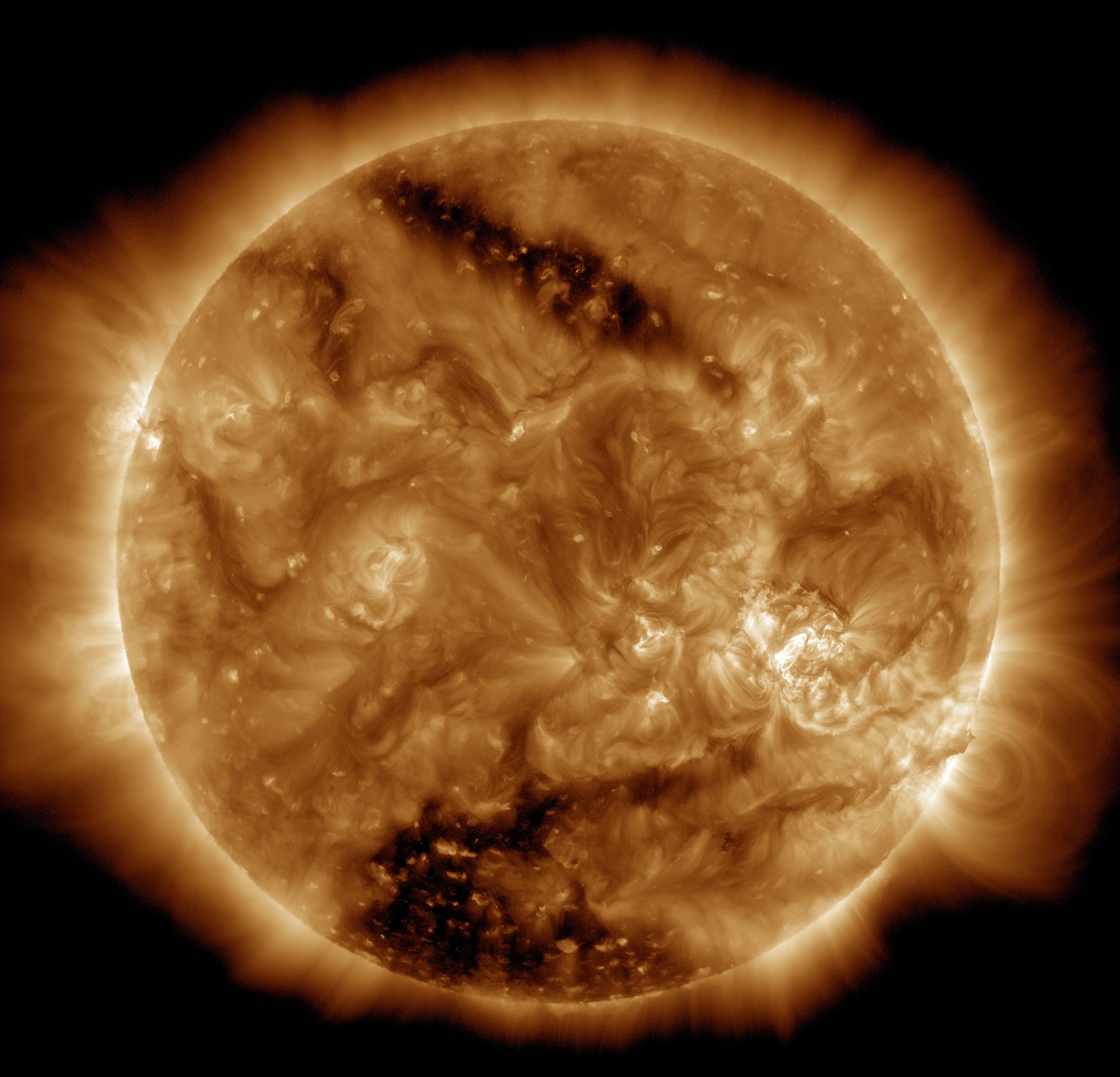 two coronal holes on the sun viewed by SDO.