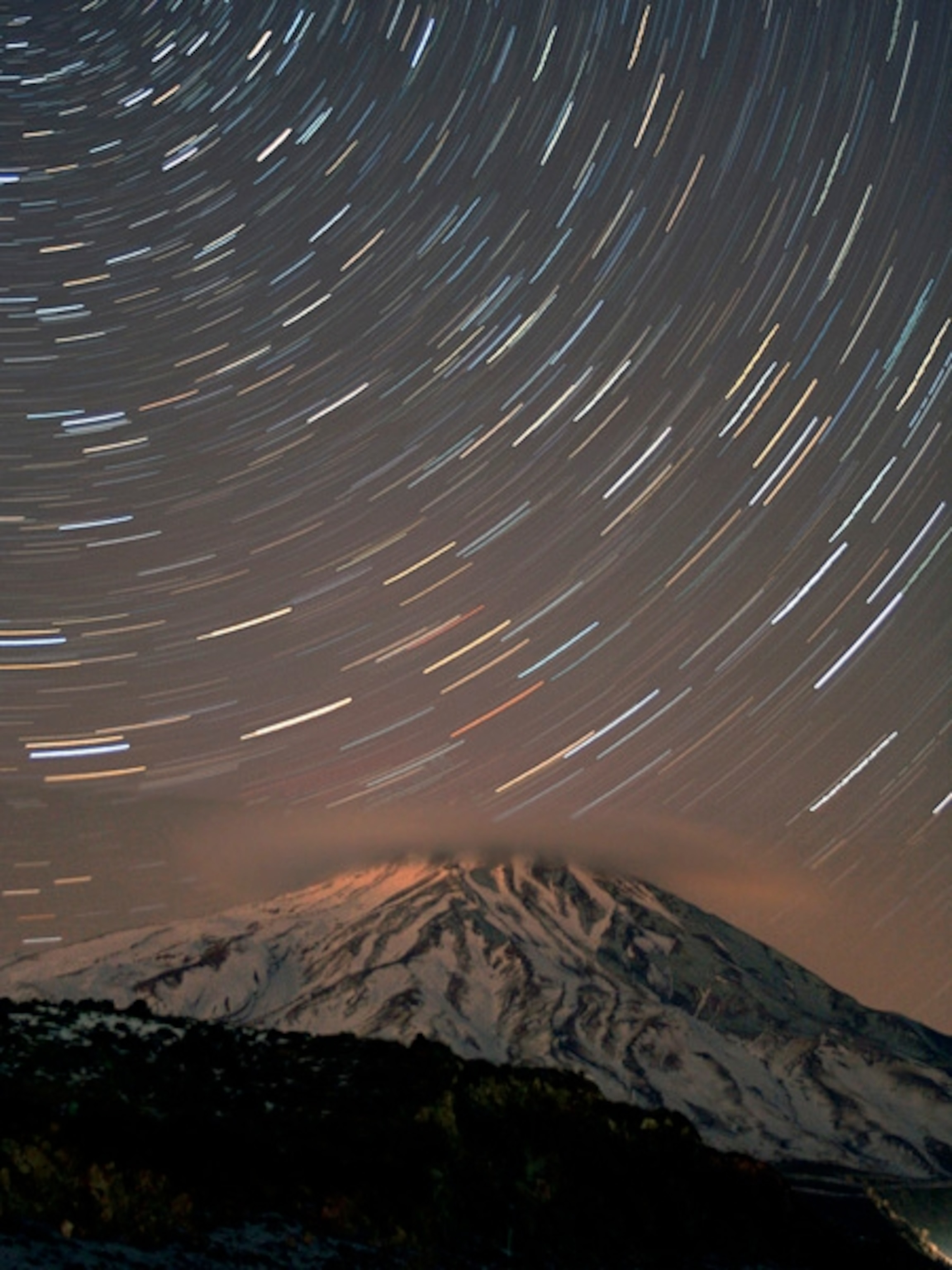 Long exposure photo of stars over Mount Damavand