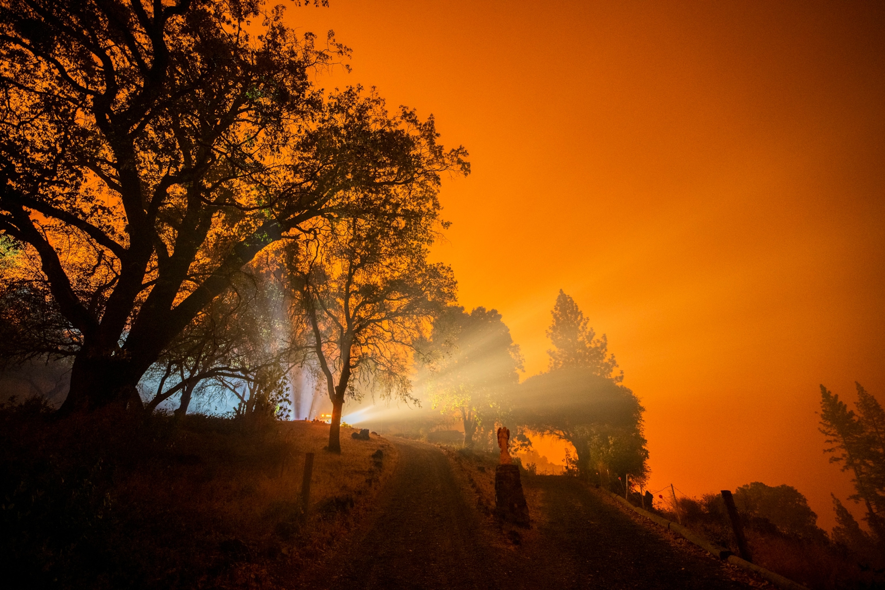 light shines through the smoke