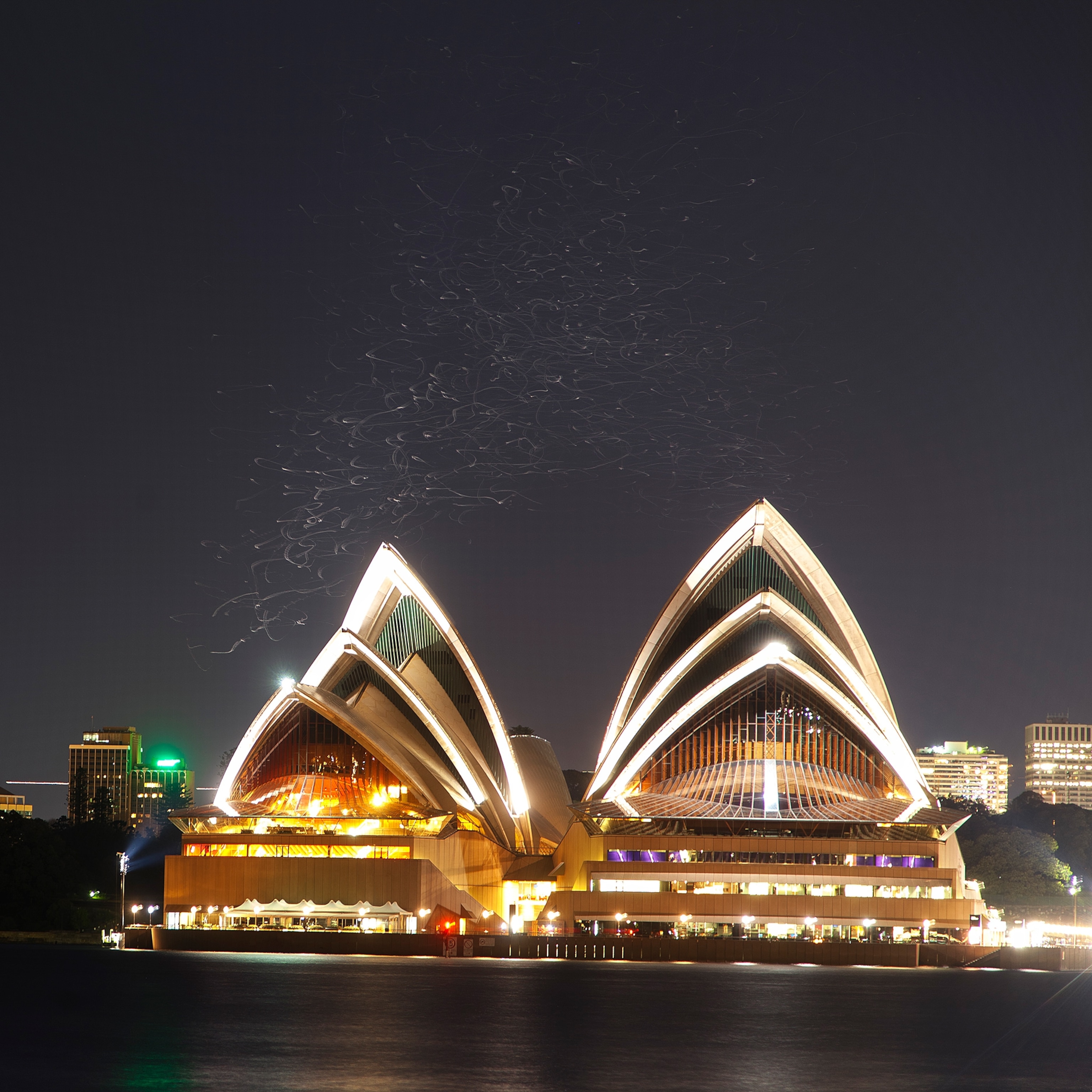 the sydney opera house at night.
