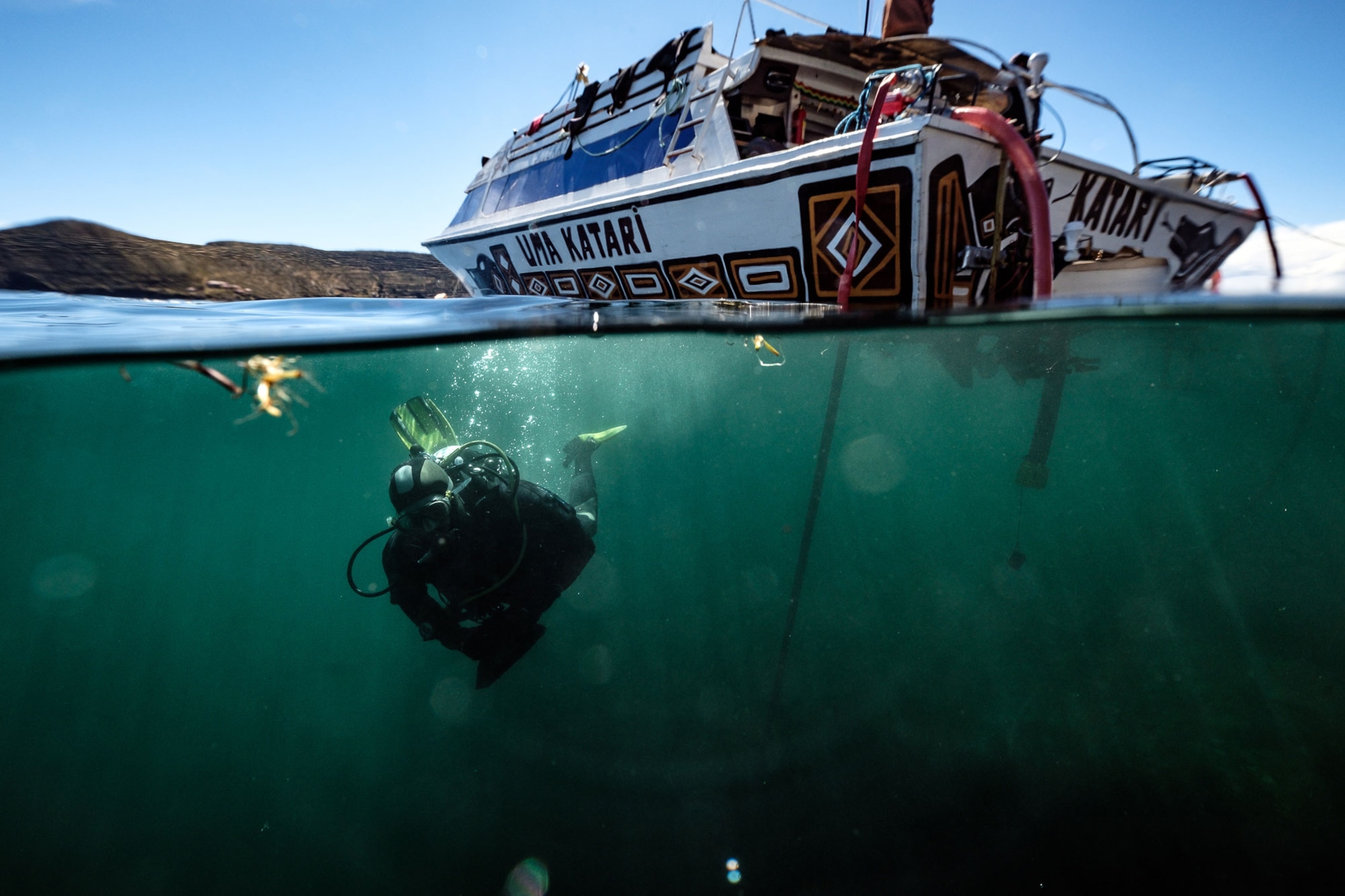 a man diving underwater