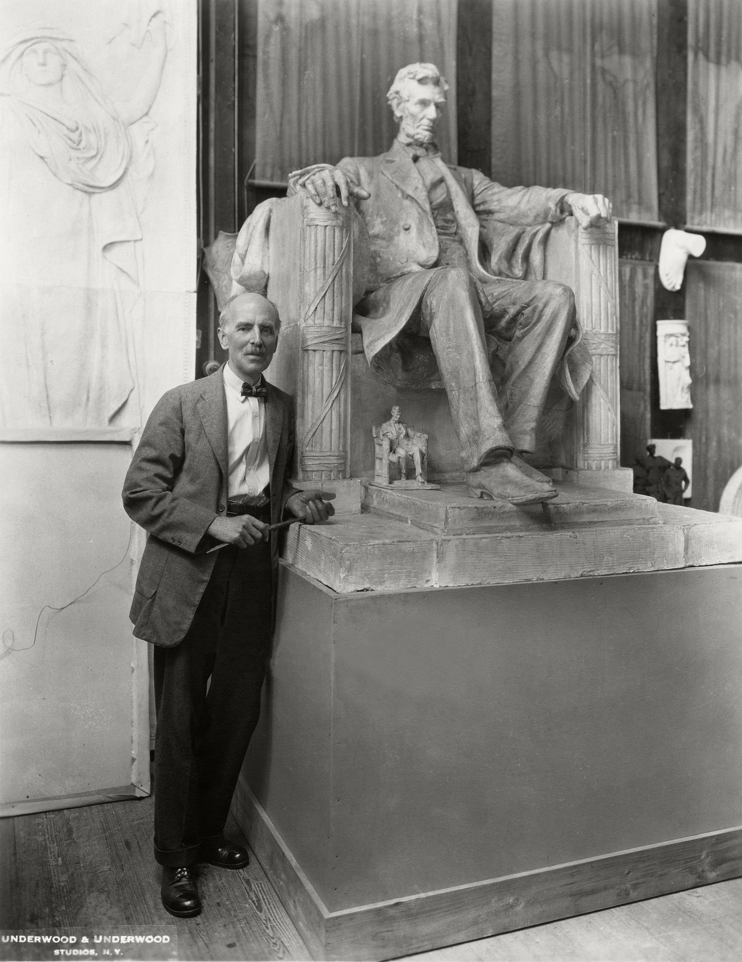Daniel Chester French with models of the seated Abraham Lincoln, in his Studio at Chesterwood, 1925