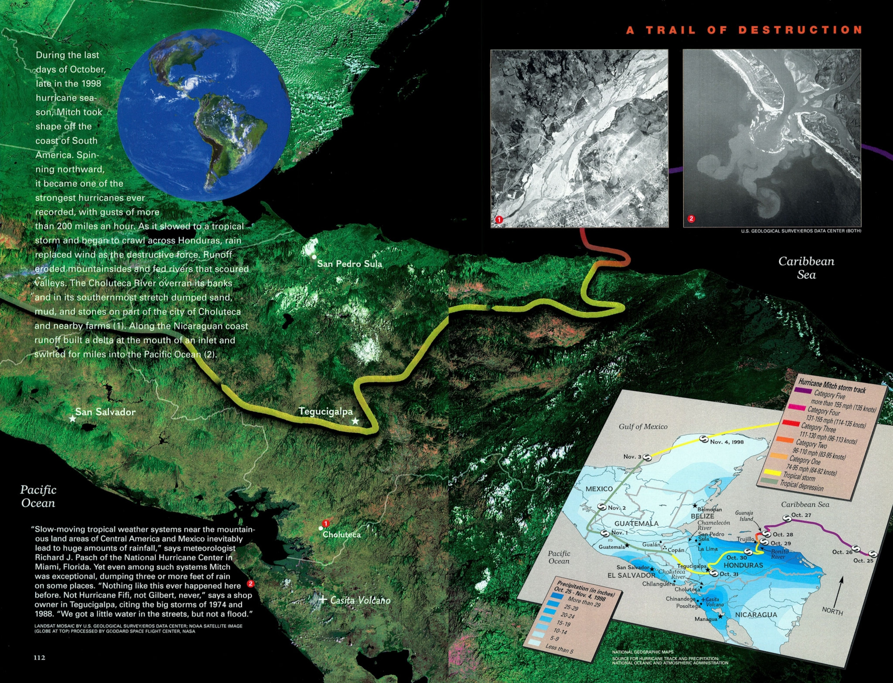 a map of Hurricane Mitch in 1999
