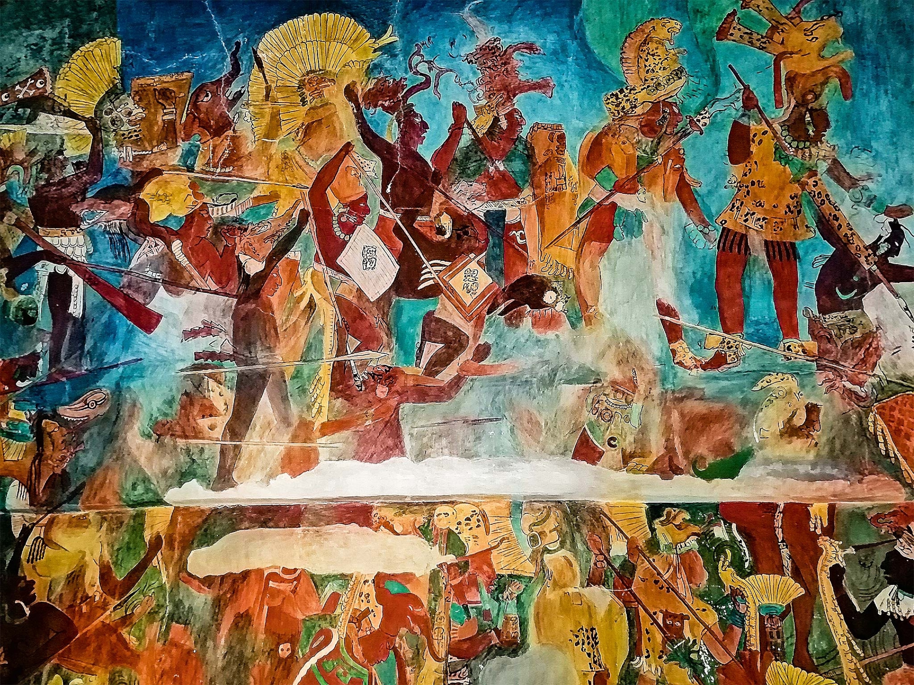 A reproduction of one of the Bonampak murals
