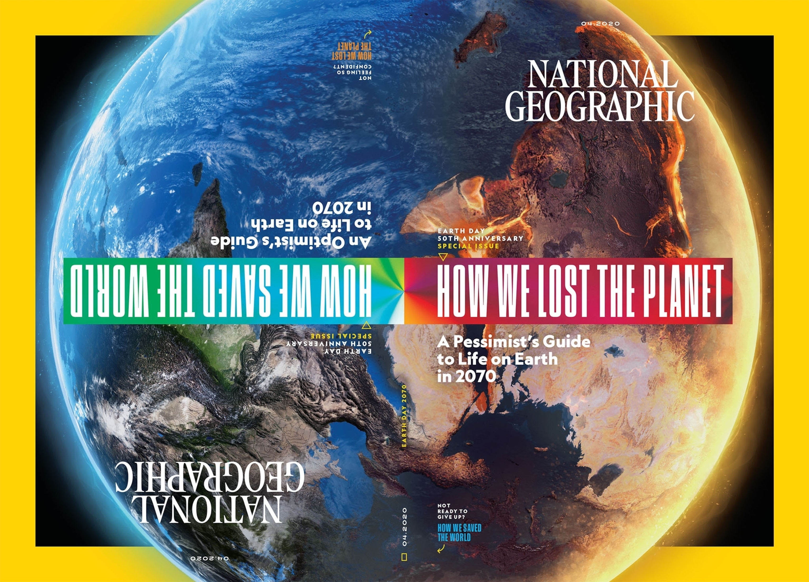 Earth divided into positive and pessimistic half.