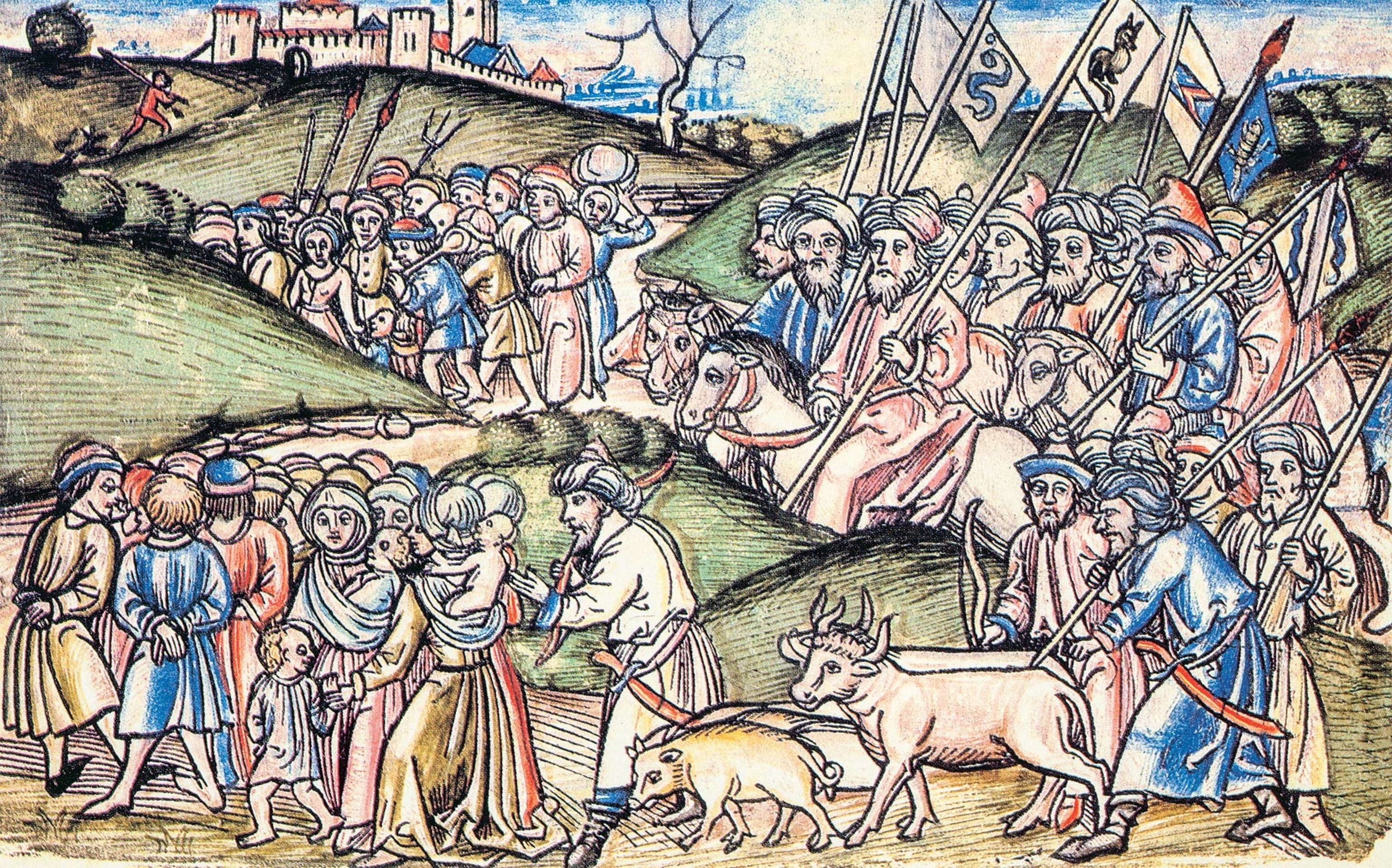 The Mongols take captives from Galicia and Volhynia in an engraving