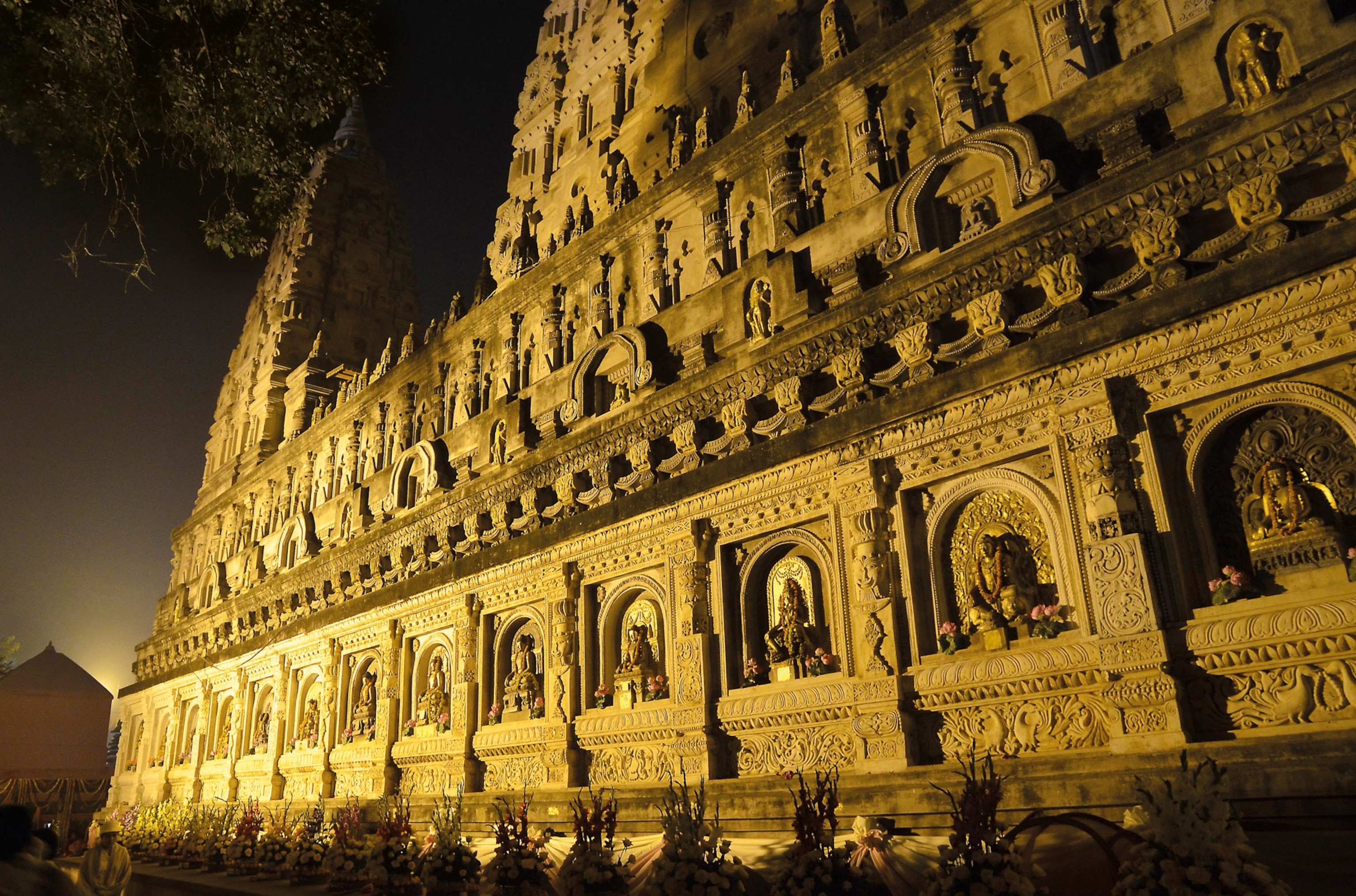 A massive temple at night