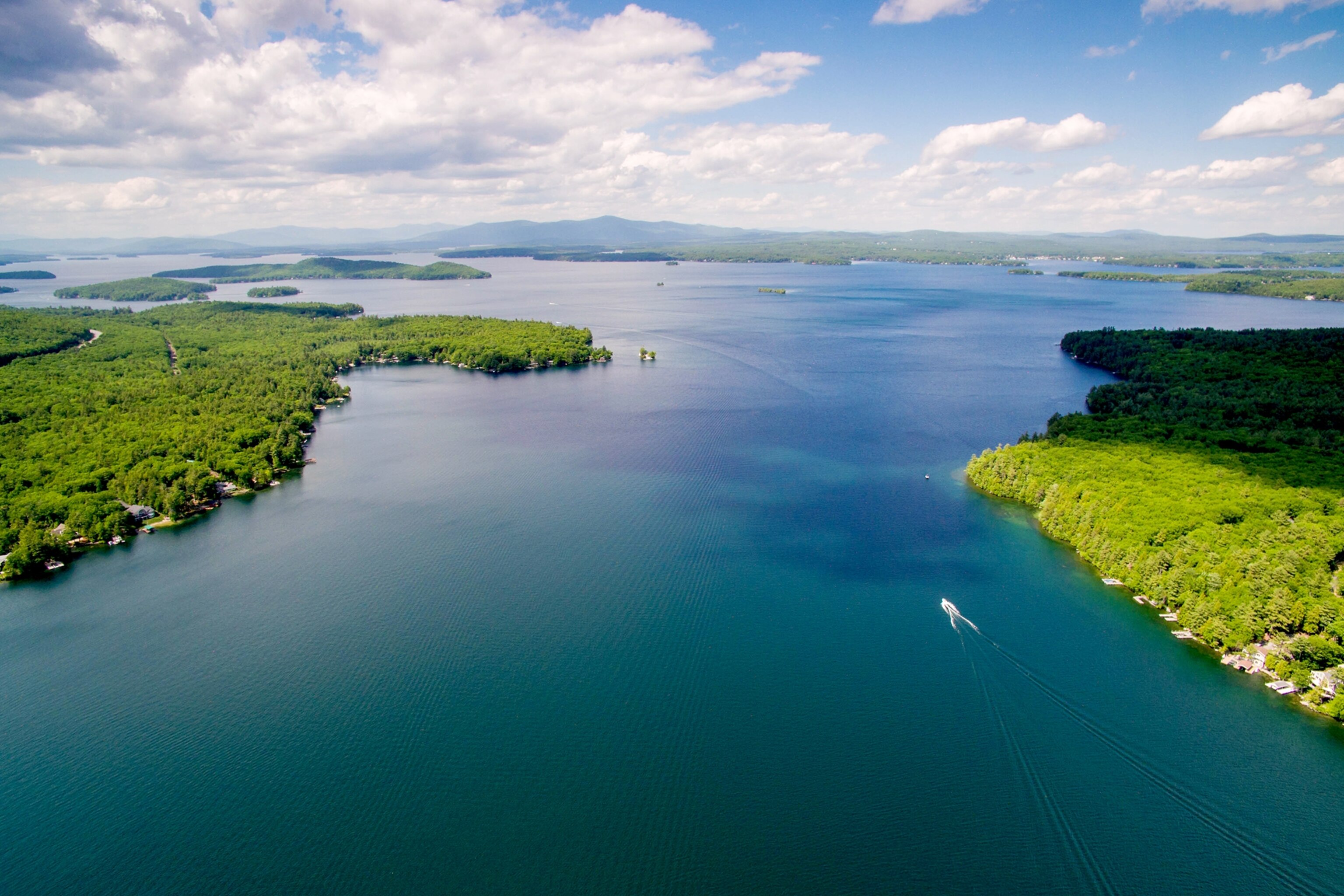 an aerial view of Lake Winnipesaukee, New Hampshire