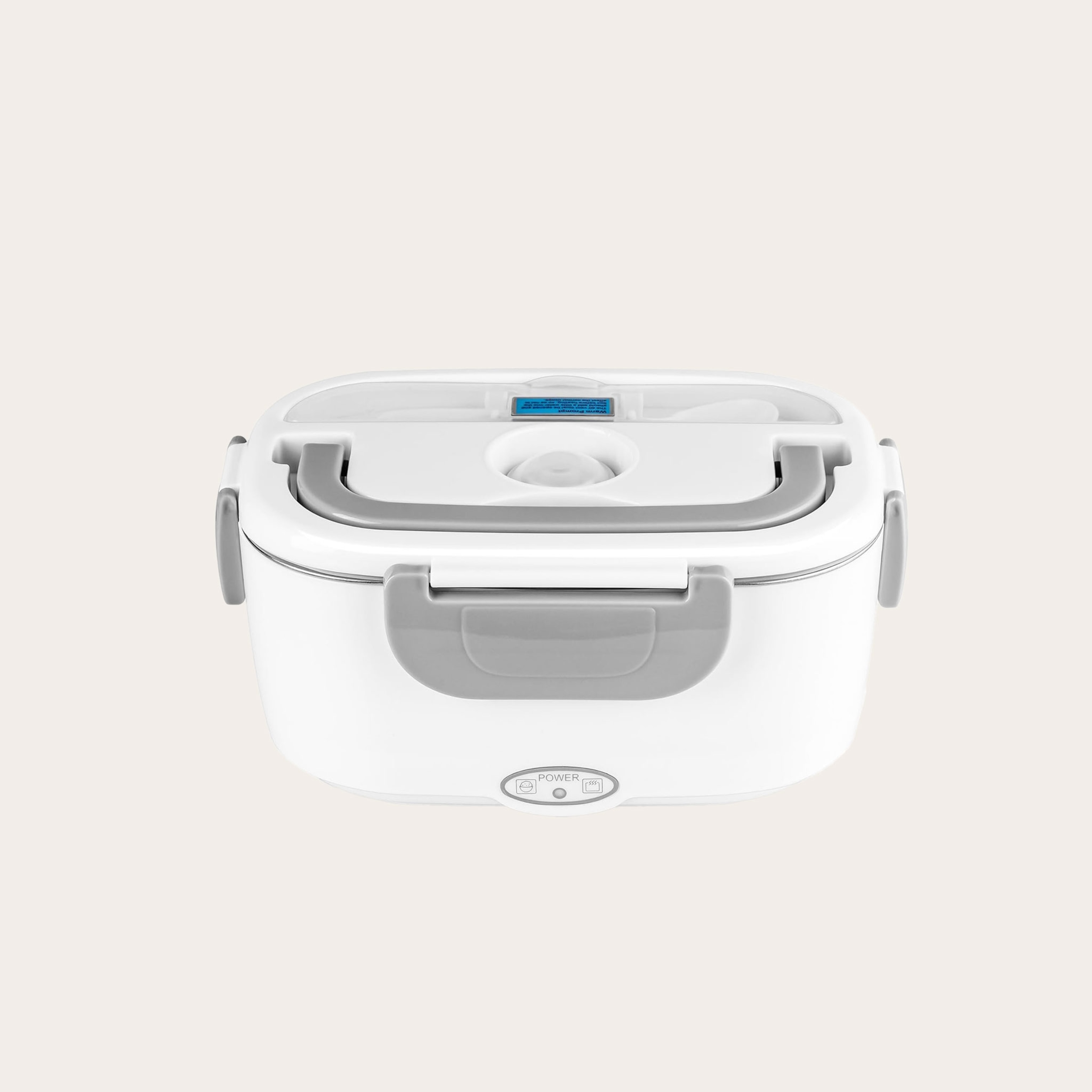 White and grey plastic food container