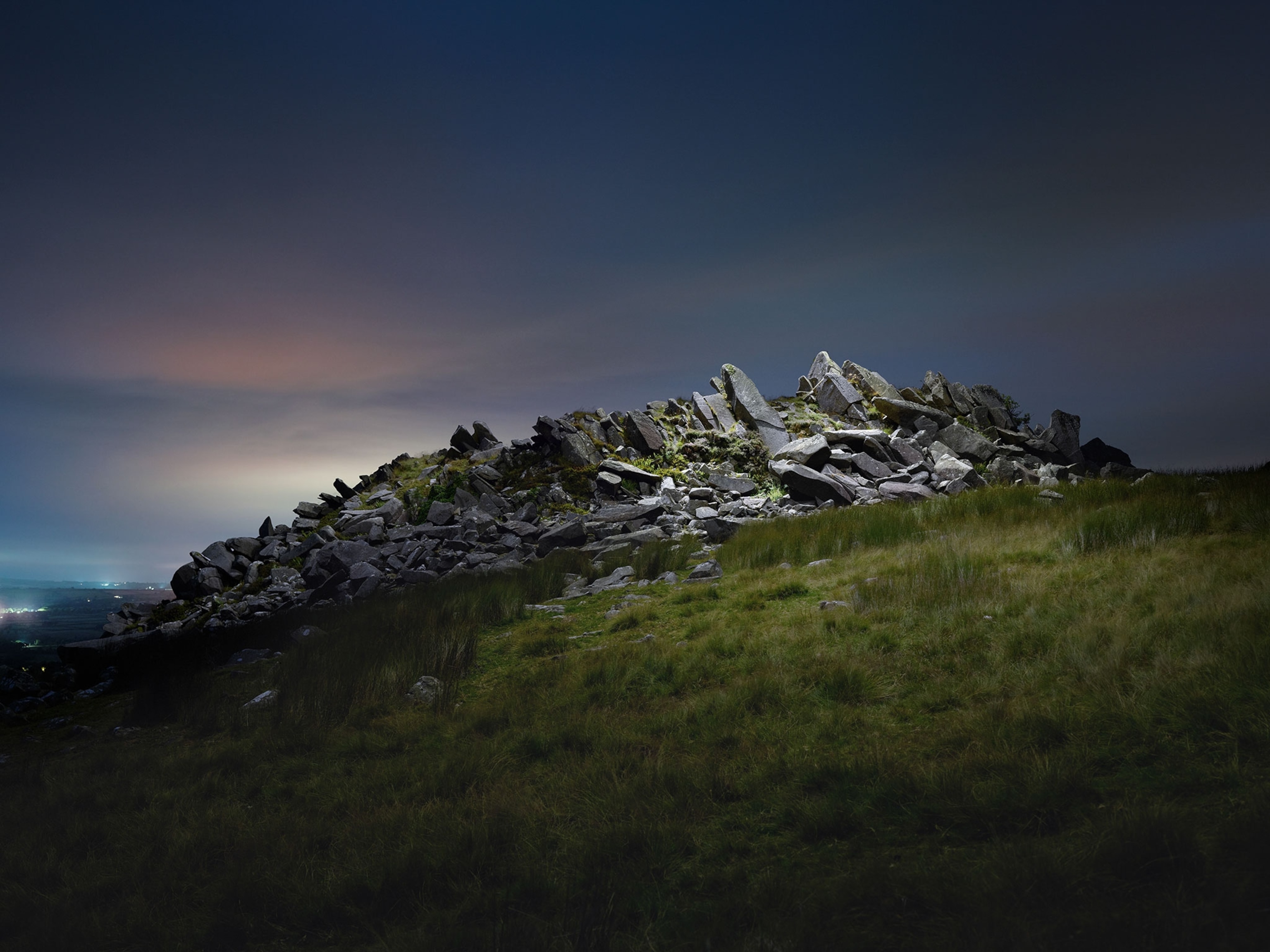A natural rock quarry in Wales called Carn Goedog, seen at night