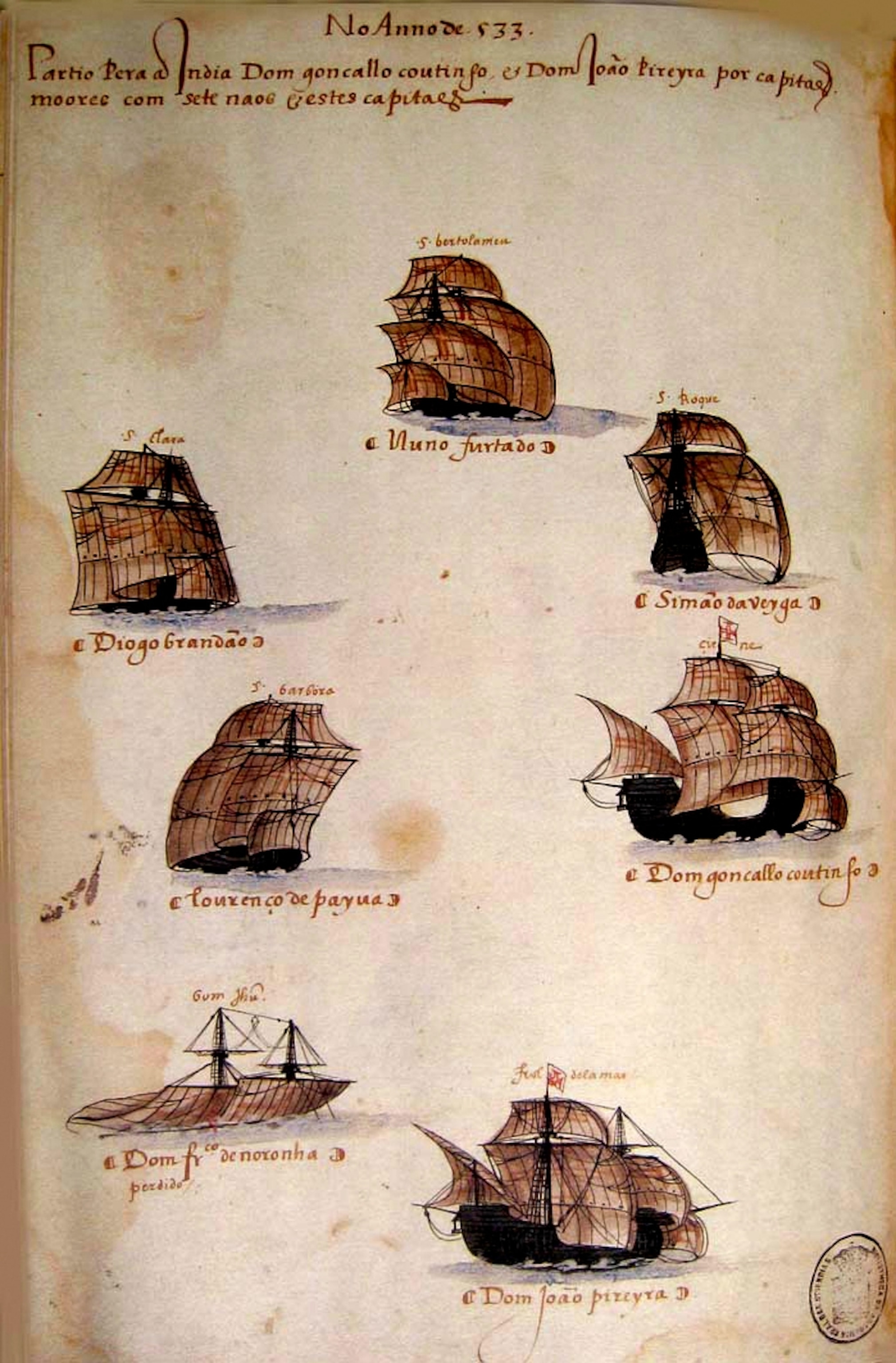 a drawing of Memory of the Fleets, showing a sinking ship noted as lost