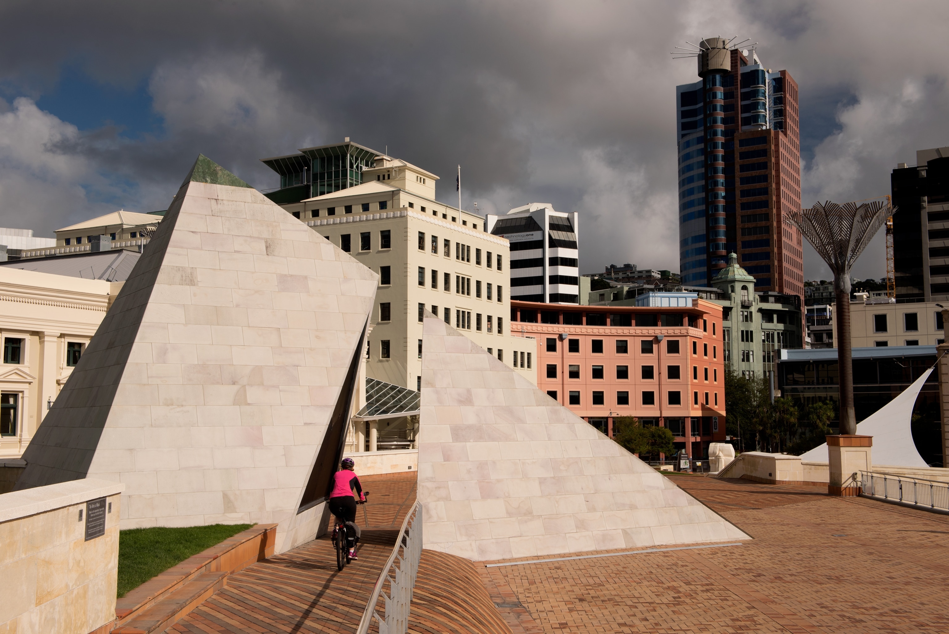 a biker on the Wellington Waterfront in Wellington, New Zealand