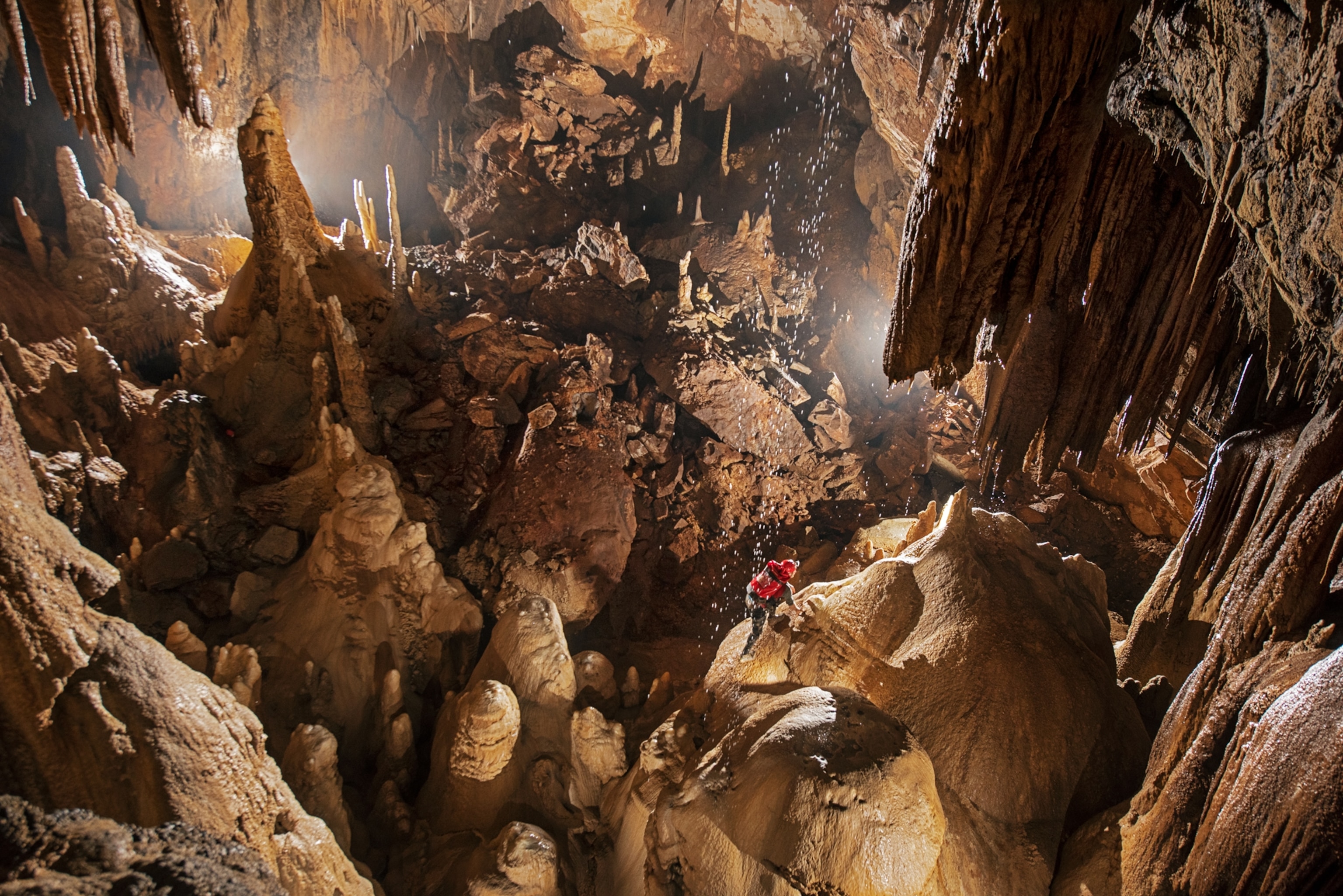 interior of the cave with a spelunker