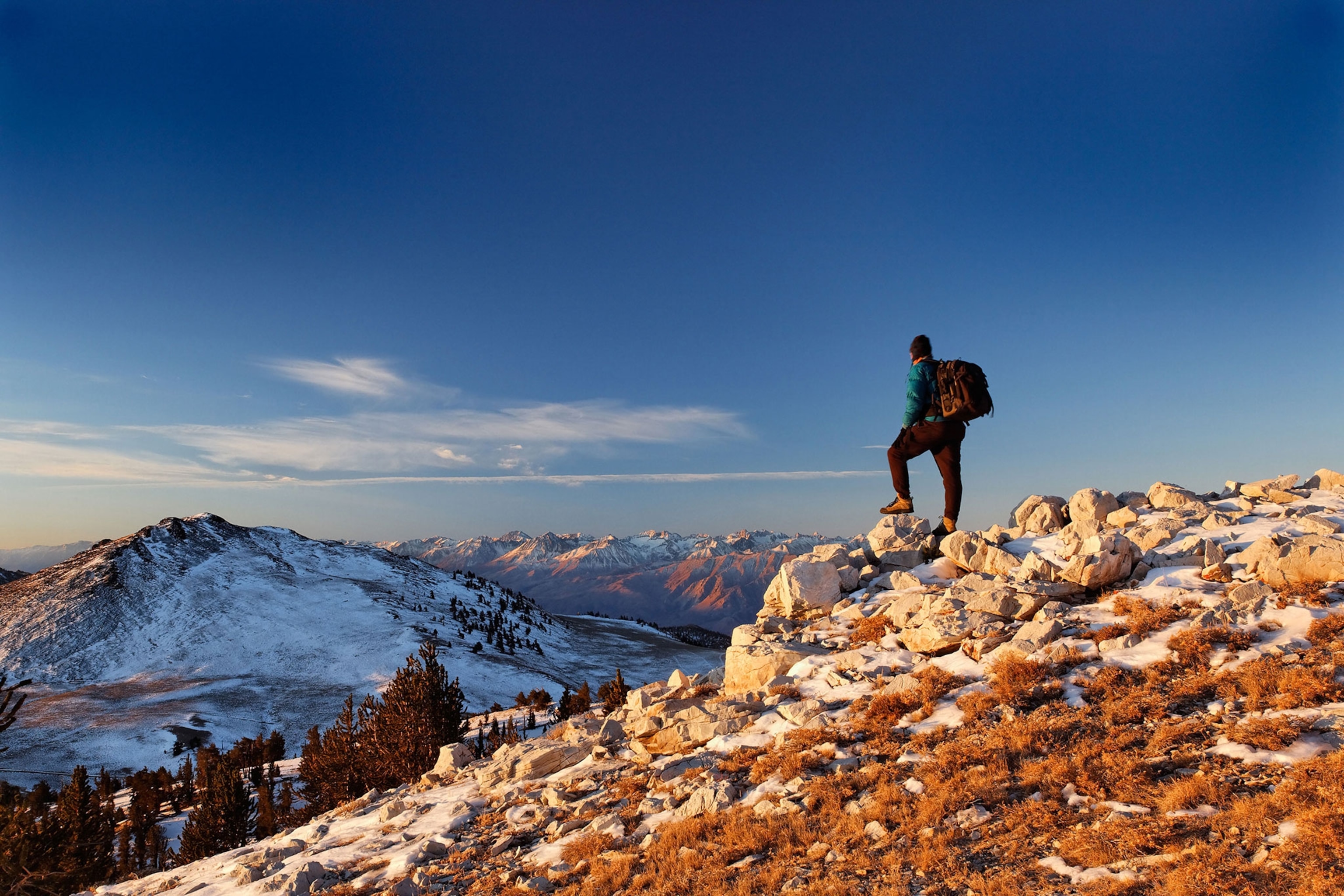 hiker in the High Sierras of California in Autumn