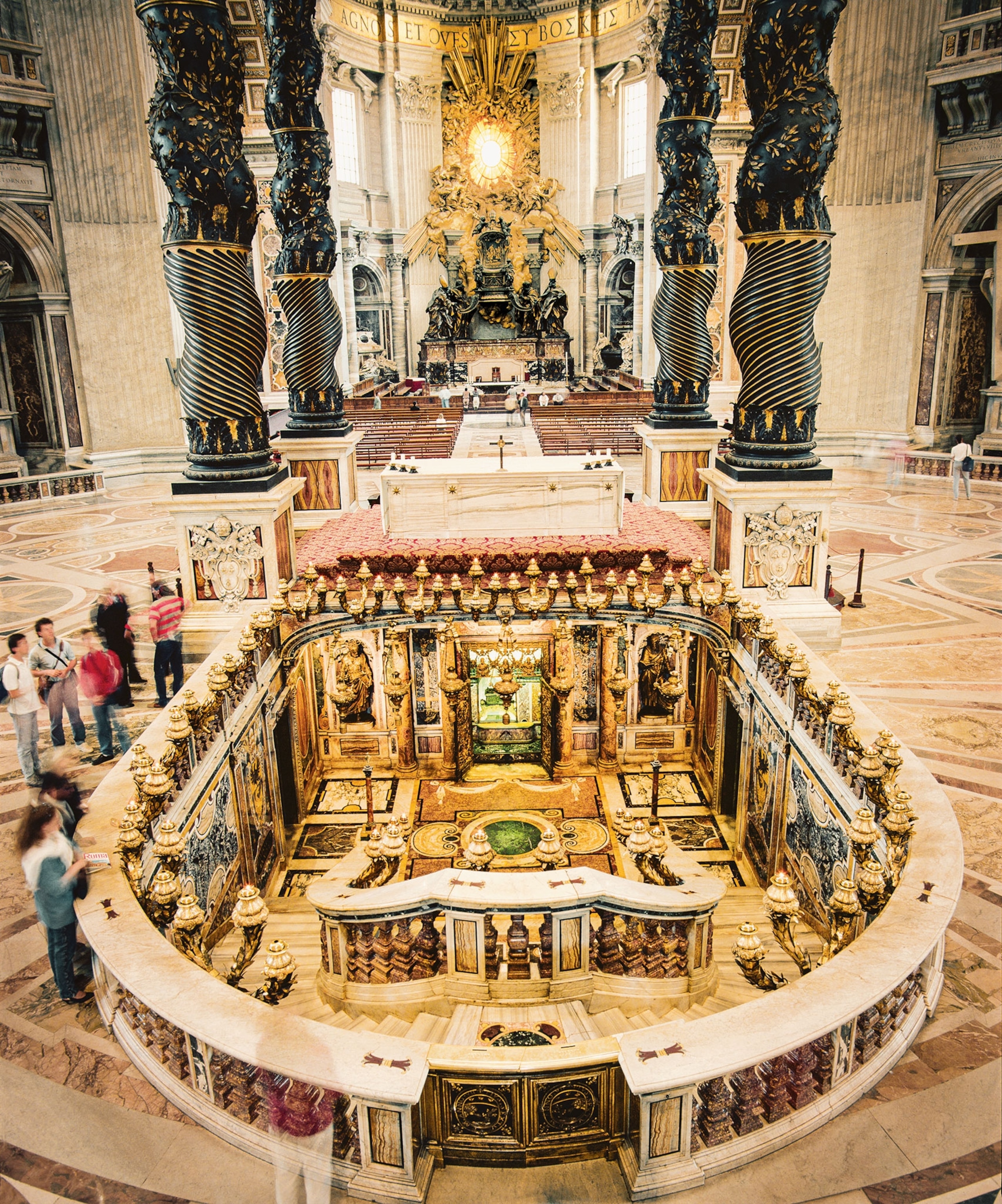 A view of the sunken space below the high altar in the basilica where visitors can see Peter's tomb