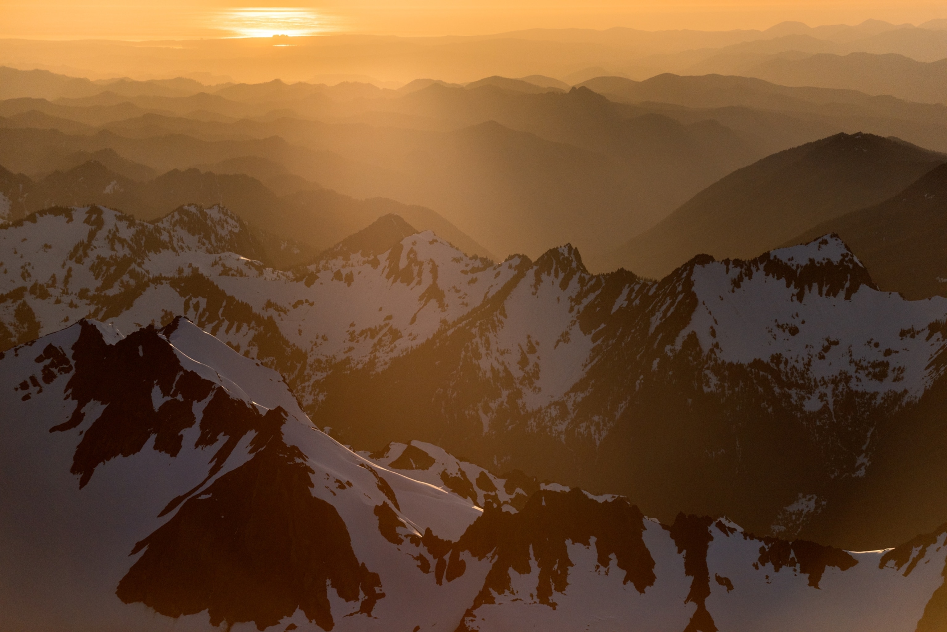Olympic Mountains above the Hoh Valley at sunset