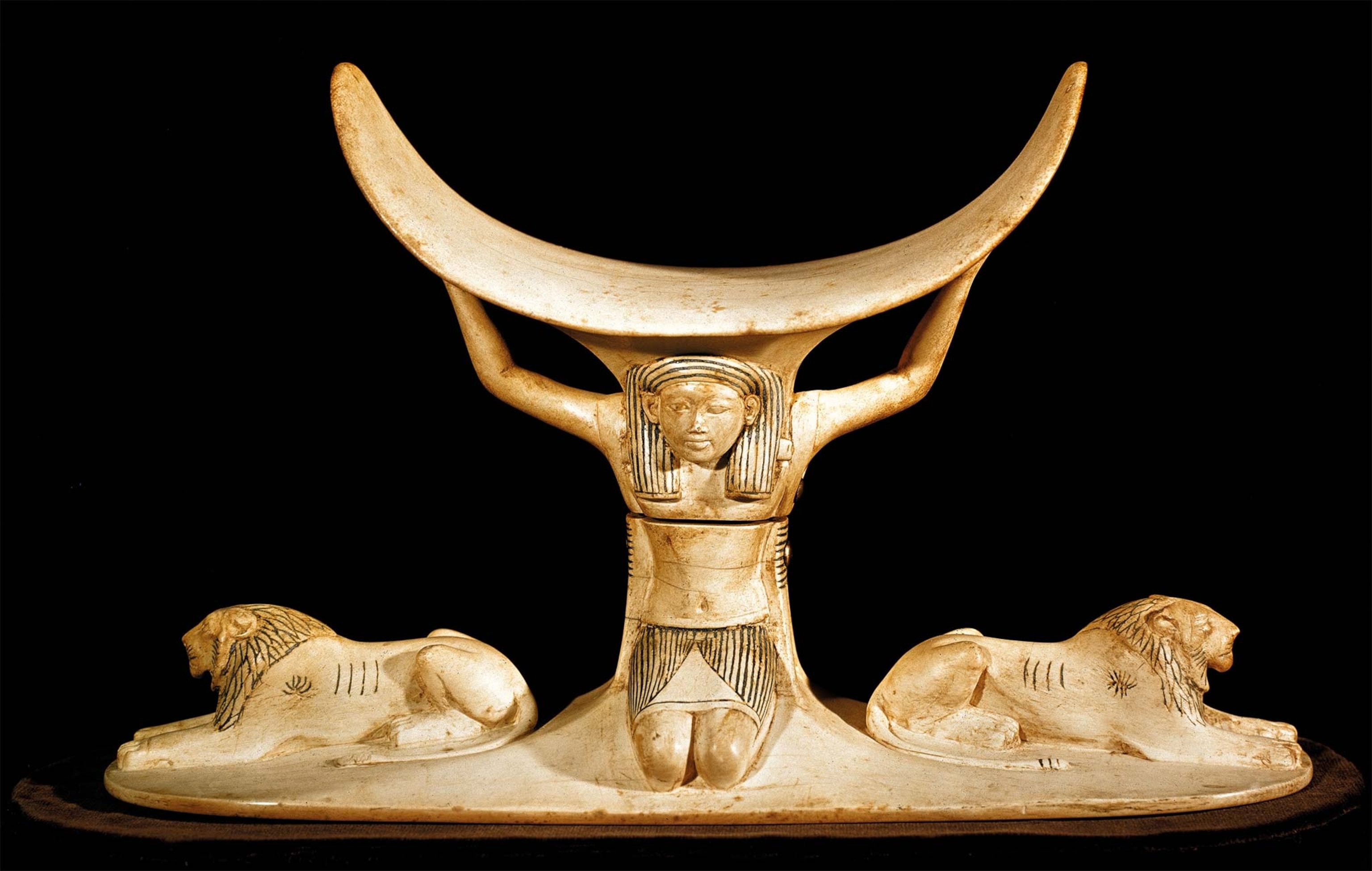 Several headrests were found among the treasures in Tutankhamun’s tomb. This carefully carved ivory one, from the 14th century B.C., depicts the god Shu holding up the celestial vault.