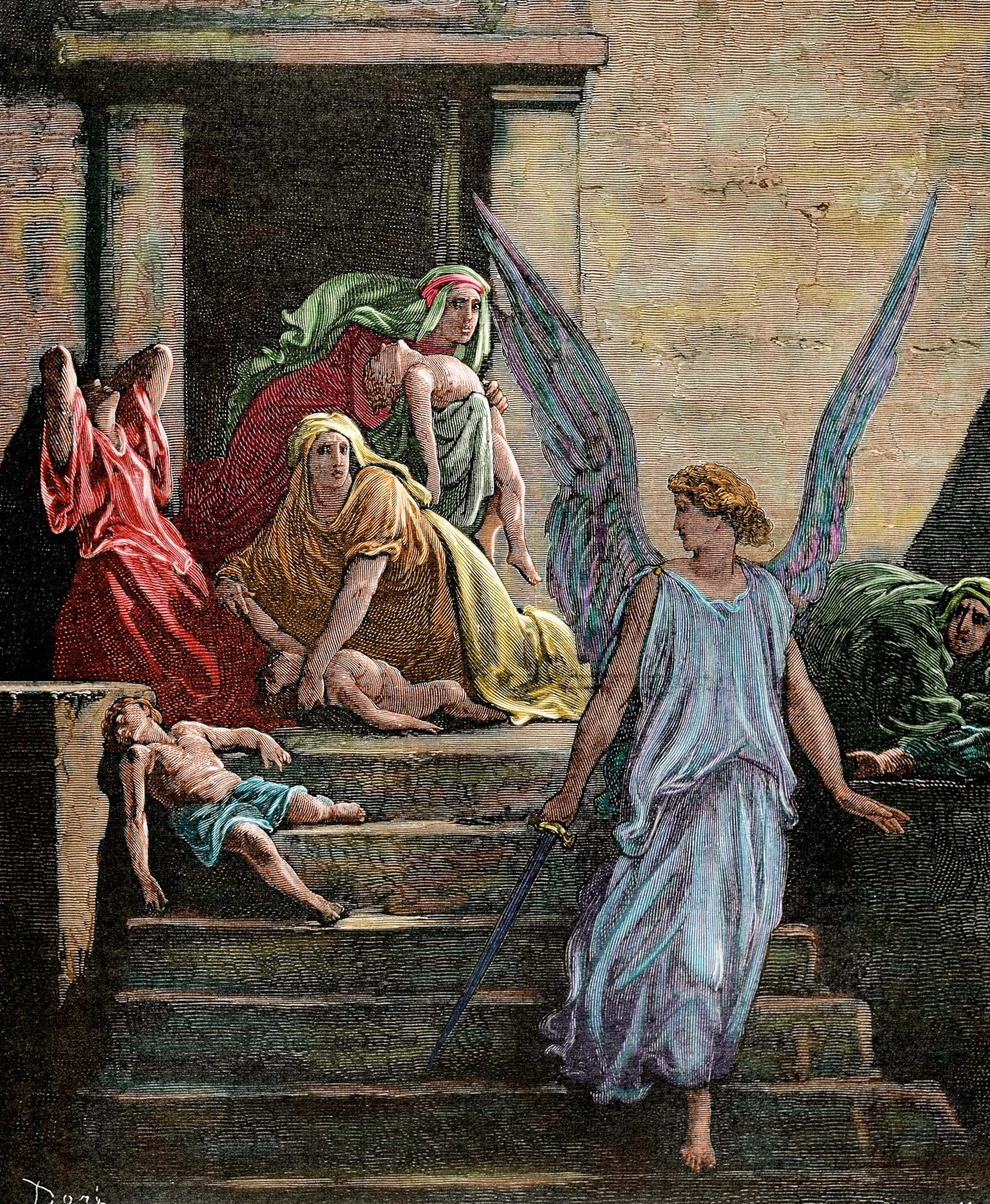 Exodus tells how God sends an angel to kill all the Egyptians’ firstborn sons—from princes to paupers— to punish Pharaoh for not freeing the Israelites, pictured in a 19th-century engraving by Gustave Doré.