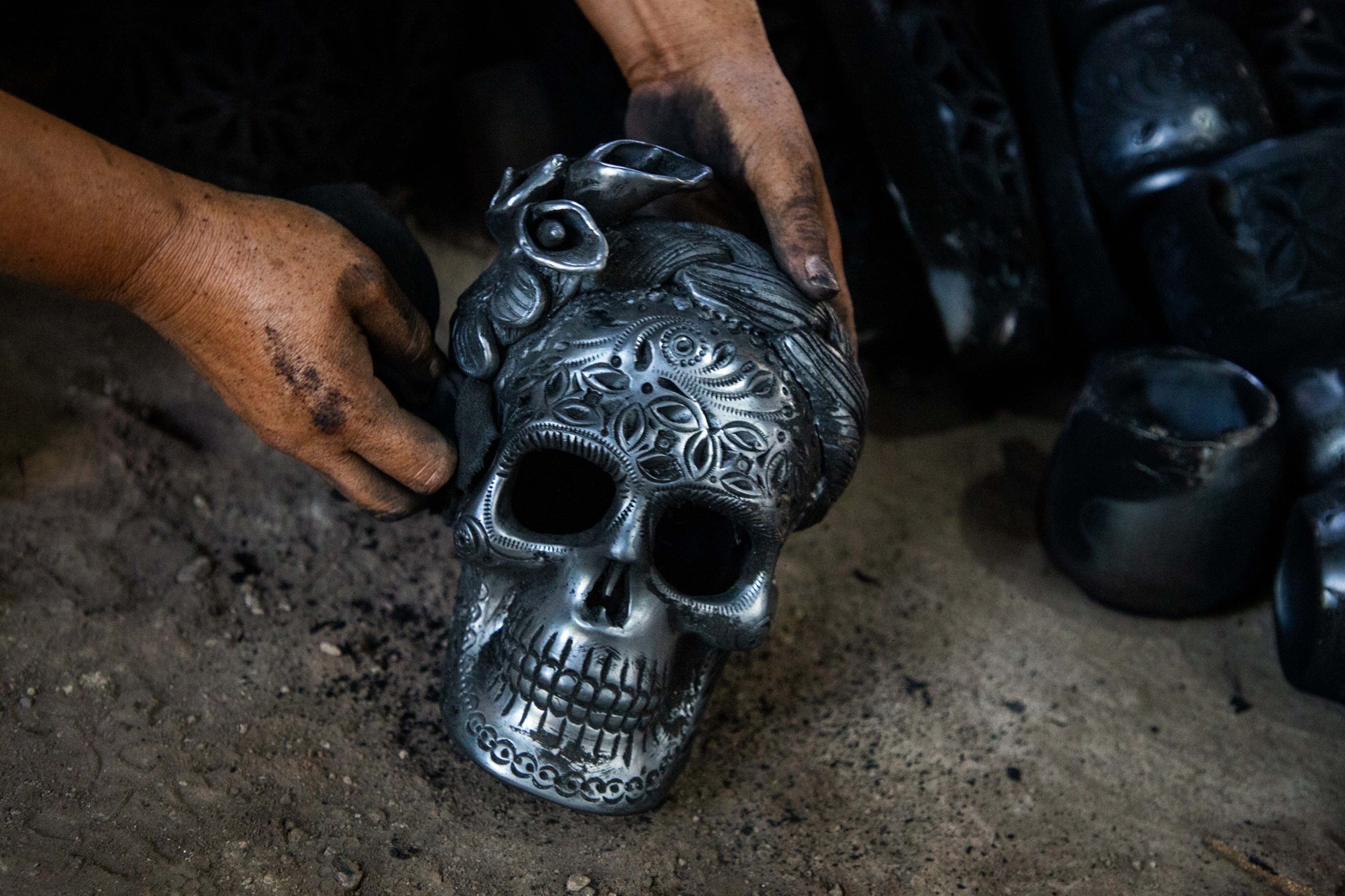 Traditional Mexican clay skull