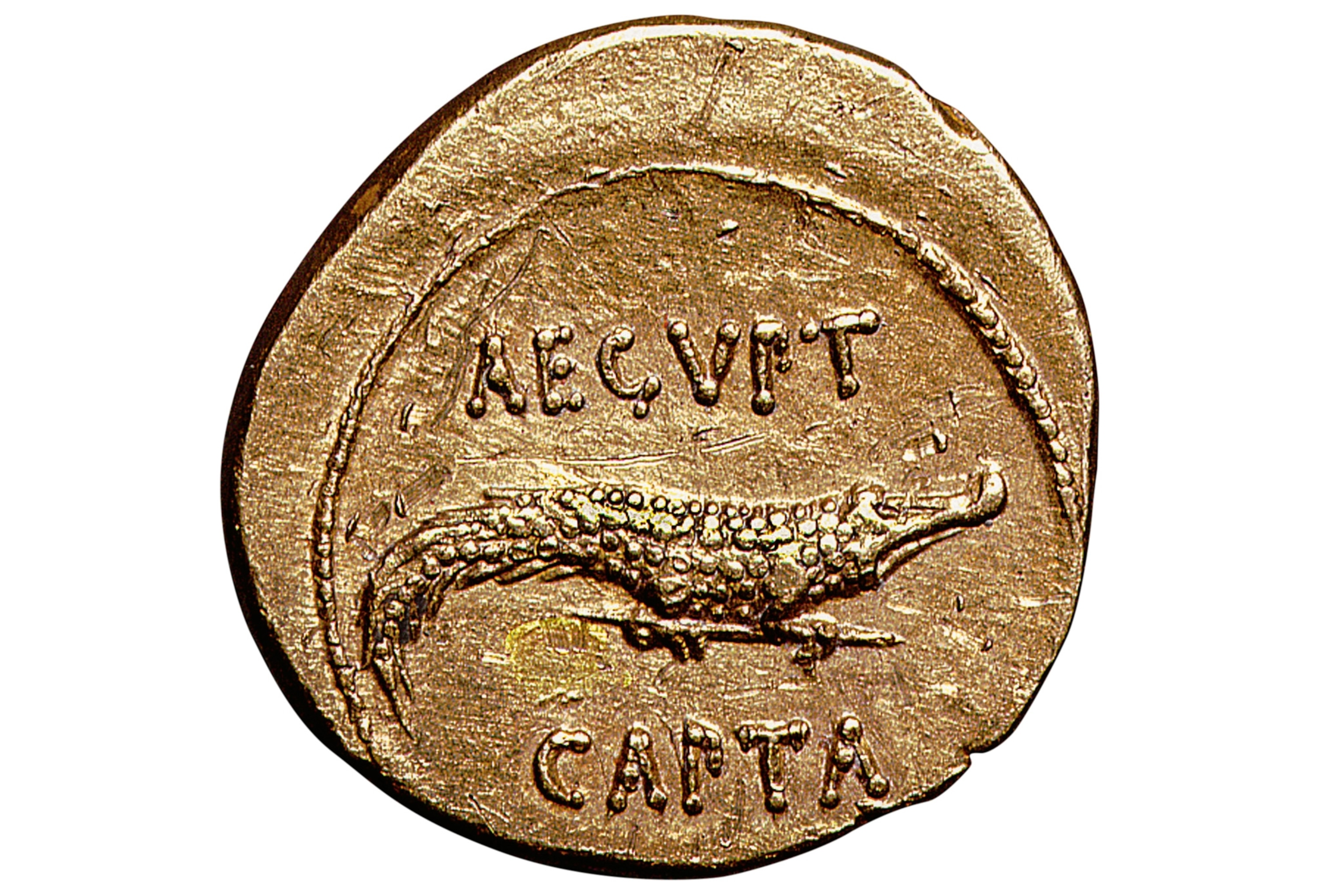 a Roman coin commemorating the defeat of Egypt at the Battle of Actium