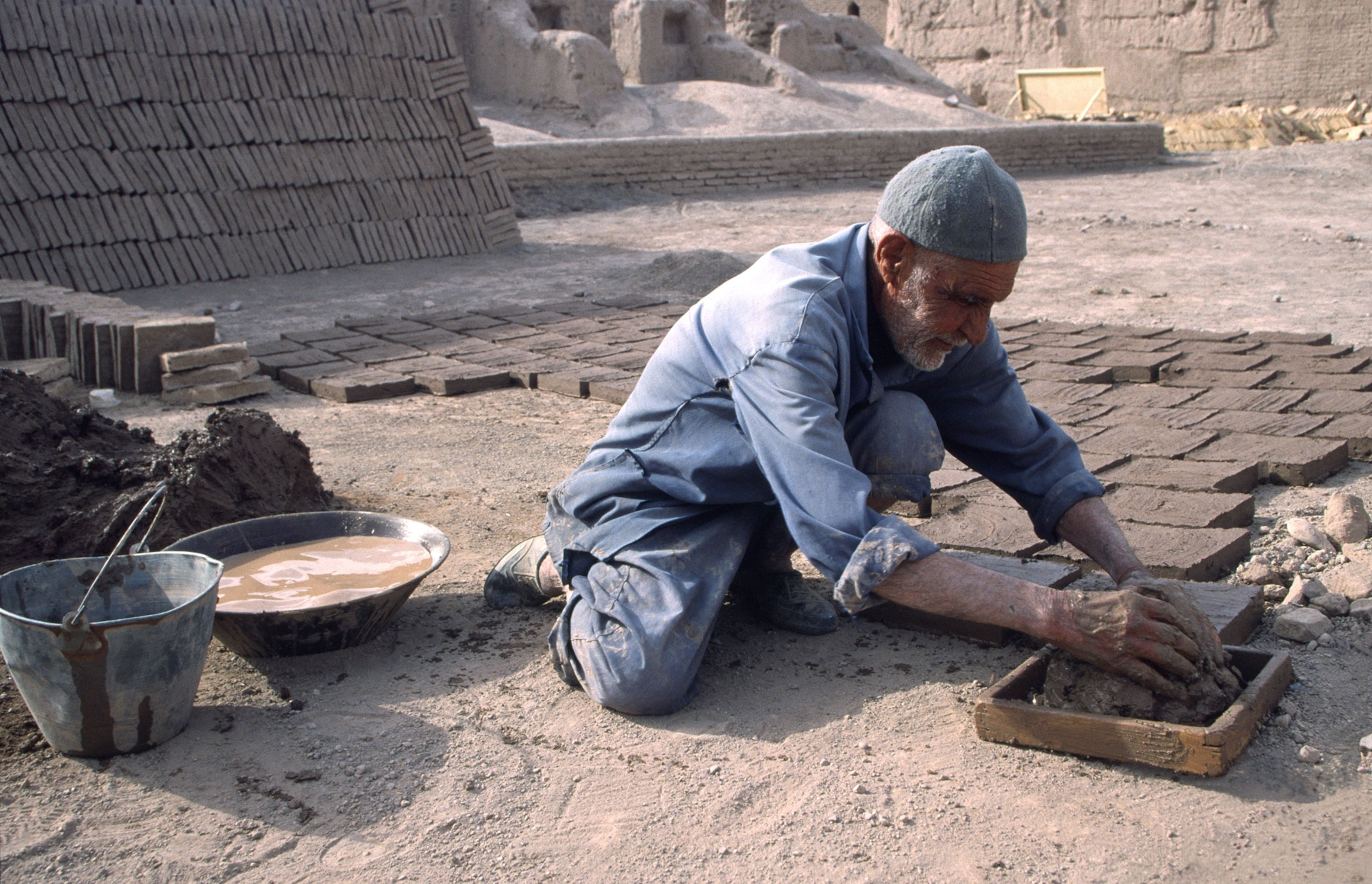a brickmaker in the citadel of Bam, Iran