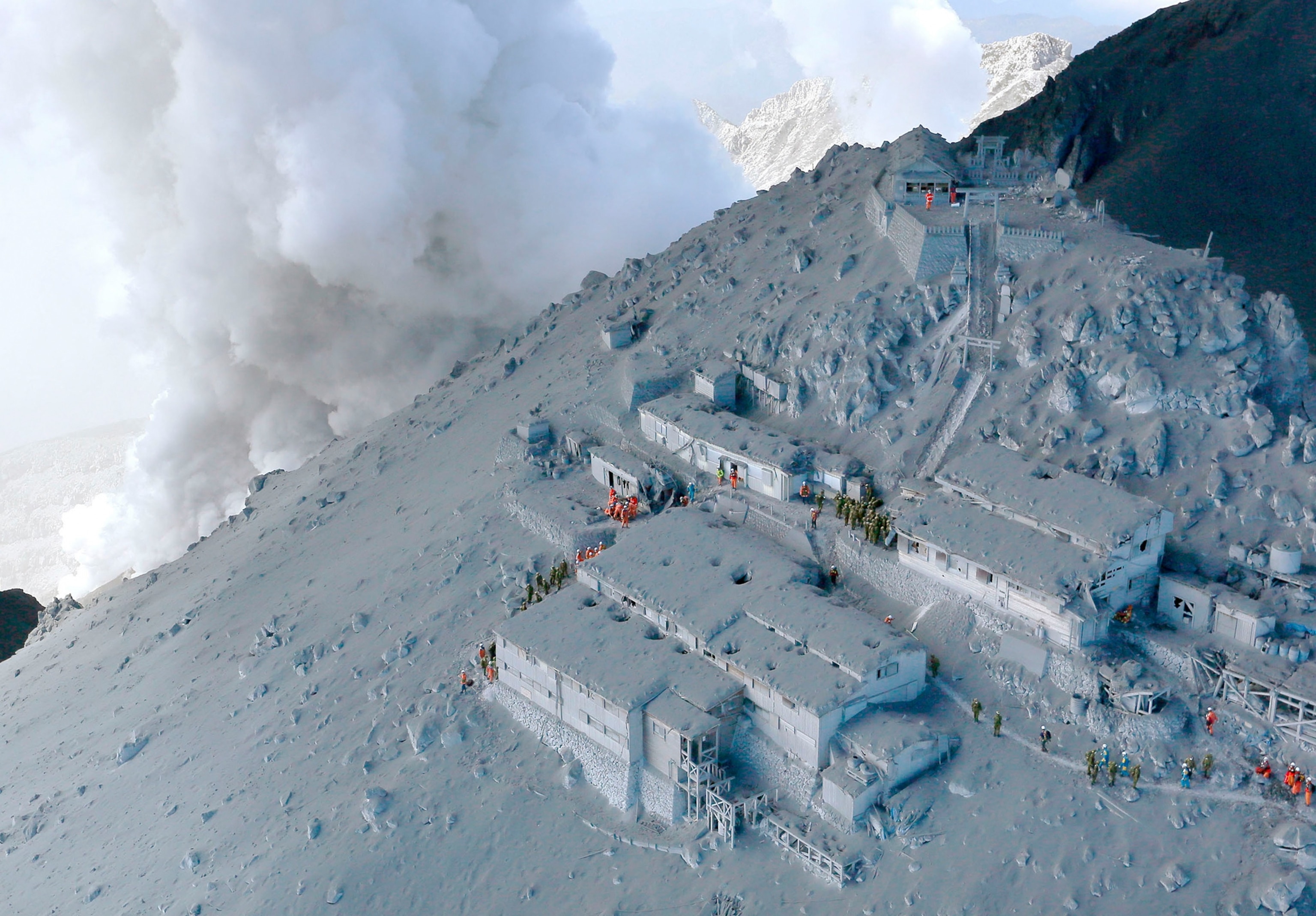 Mt. Ontake during volcanic eruption.