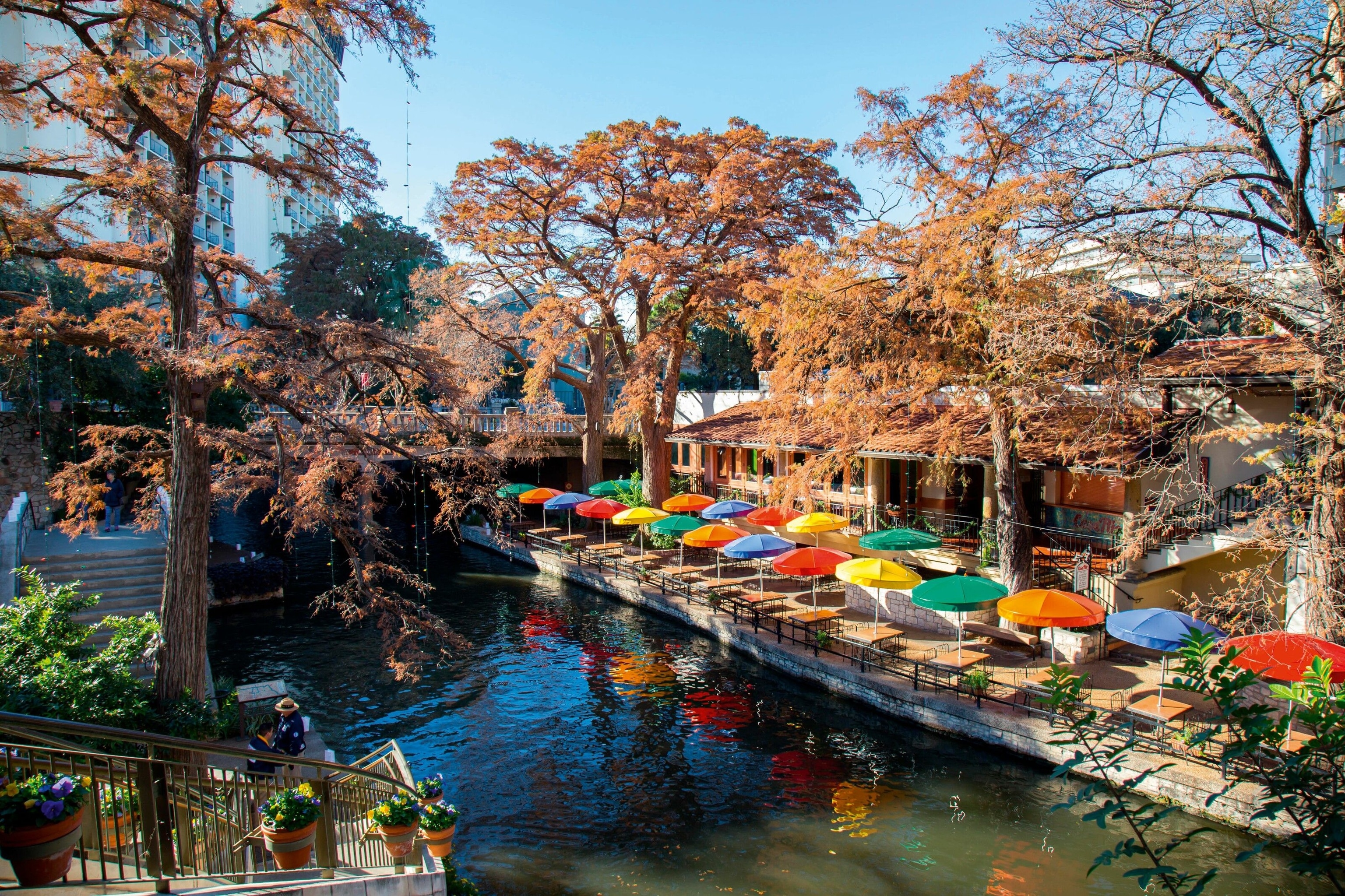 Bars and restaurants along the San Antonio River Walk.