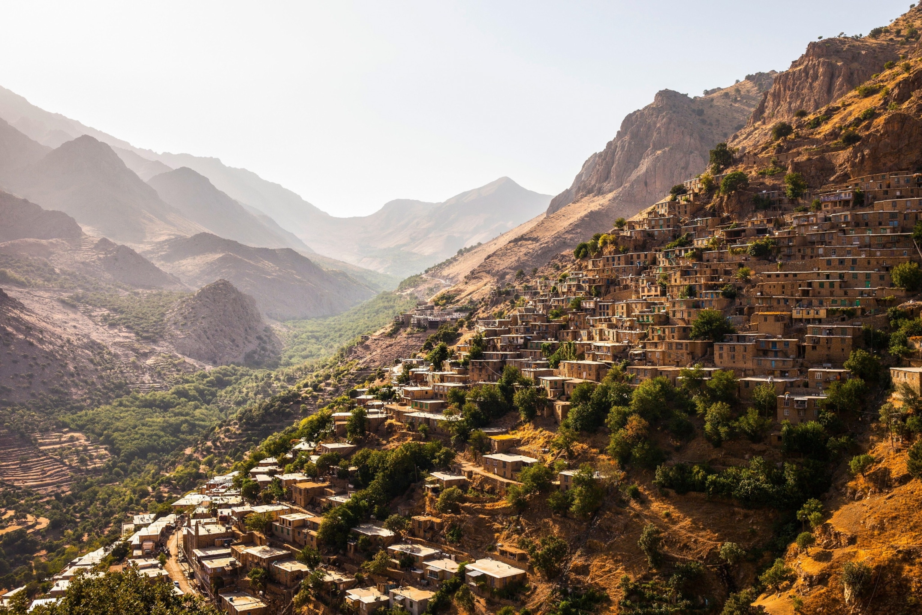 View of village on the side of a mountain