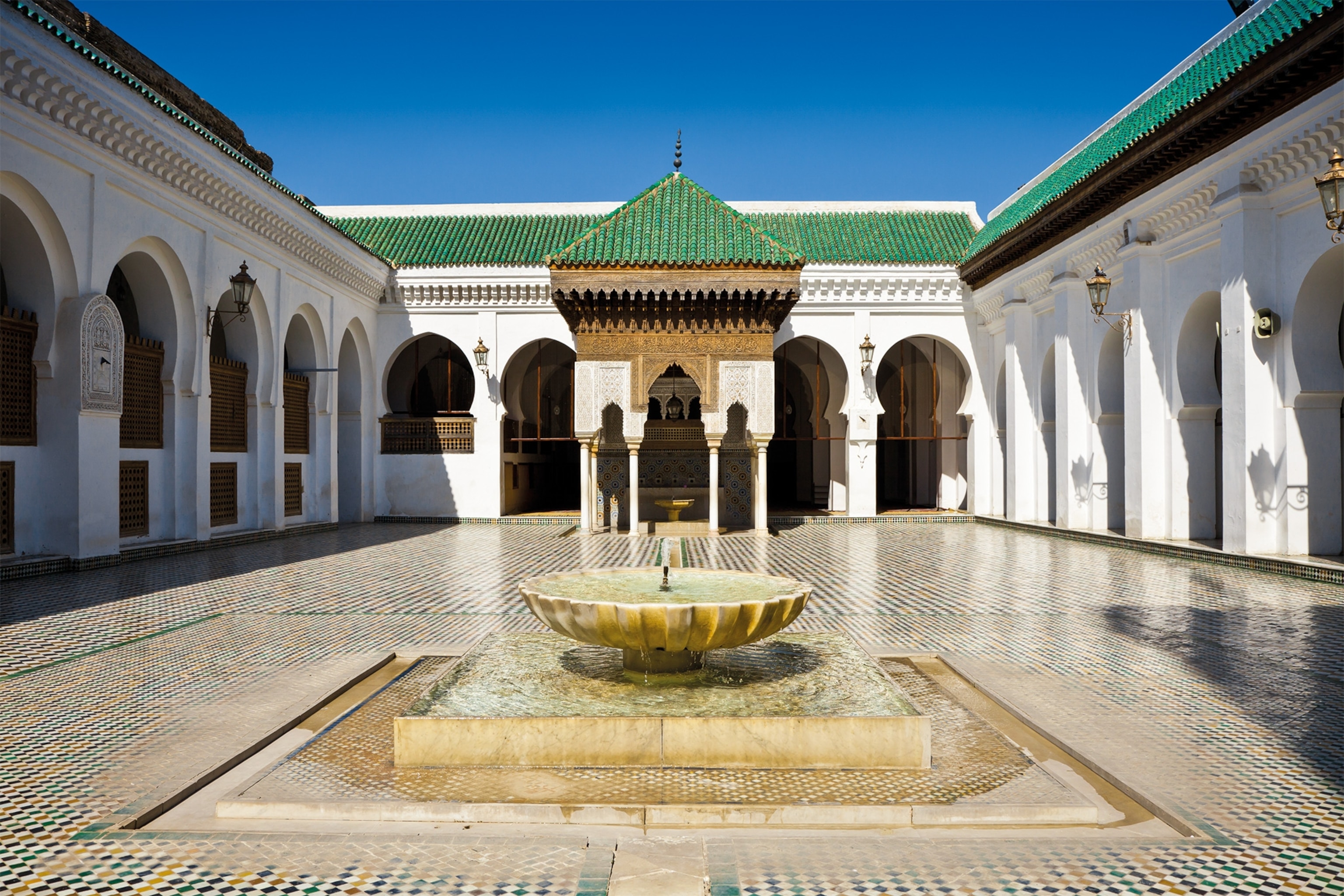 The courtyard of the Al Qarawiyyin university in Fez, Morocco, founded in the ninth century, is the alma mater of 16th-century scholar Leo Africanus.
