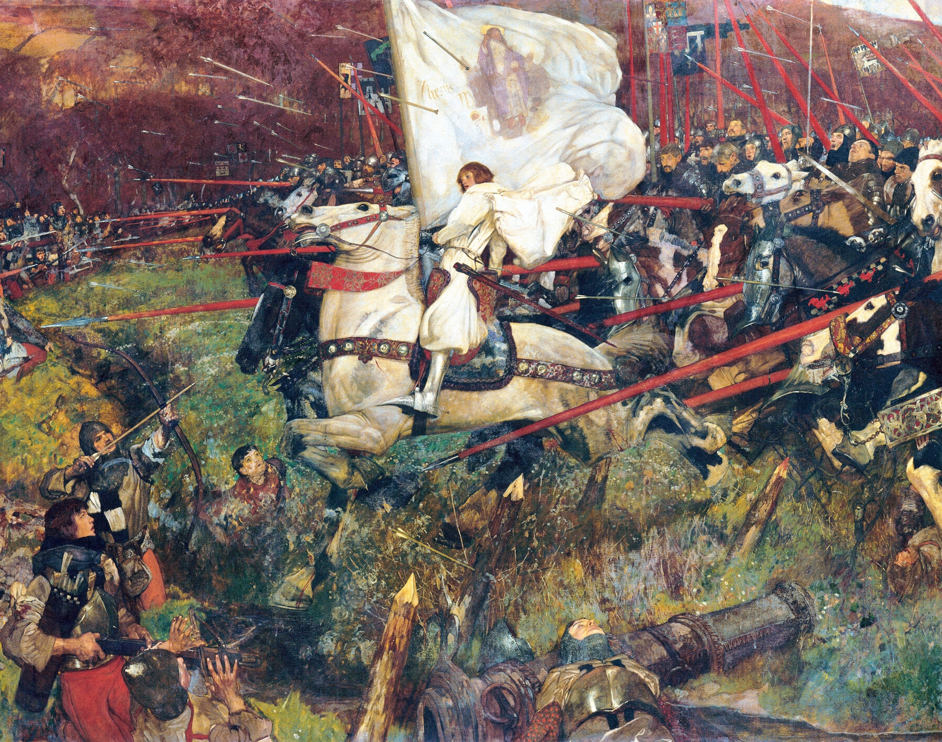 a painting depicting Joan of Arc leading the French cavalry at Patay