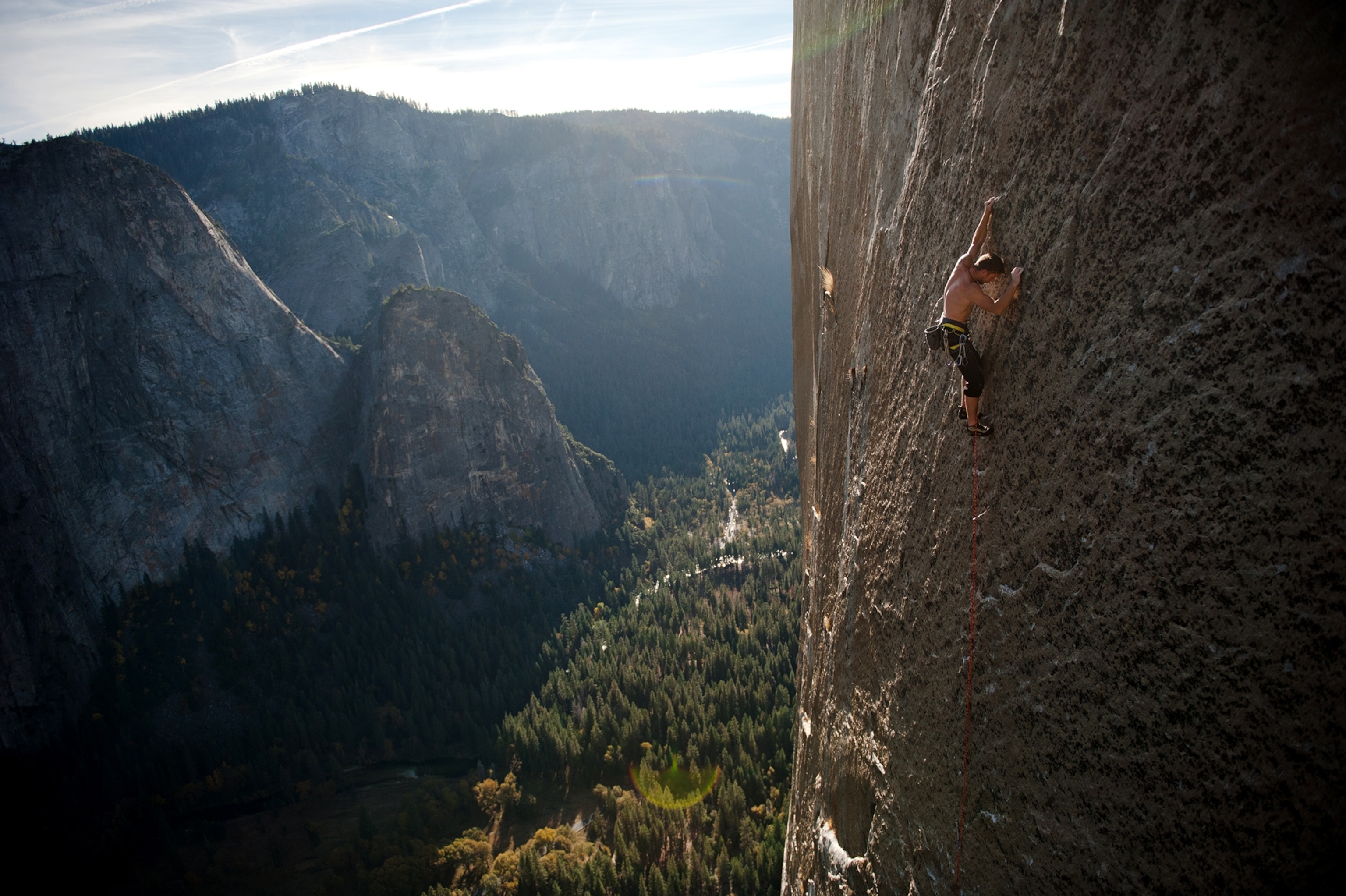 a climber on El Capitan in Yosemite National Park, California