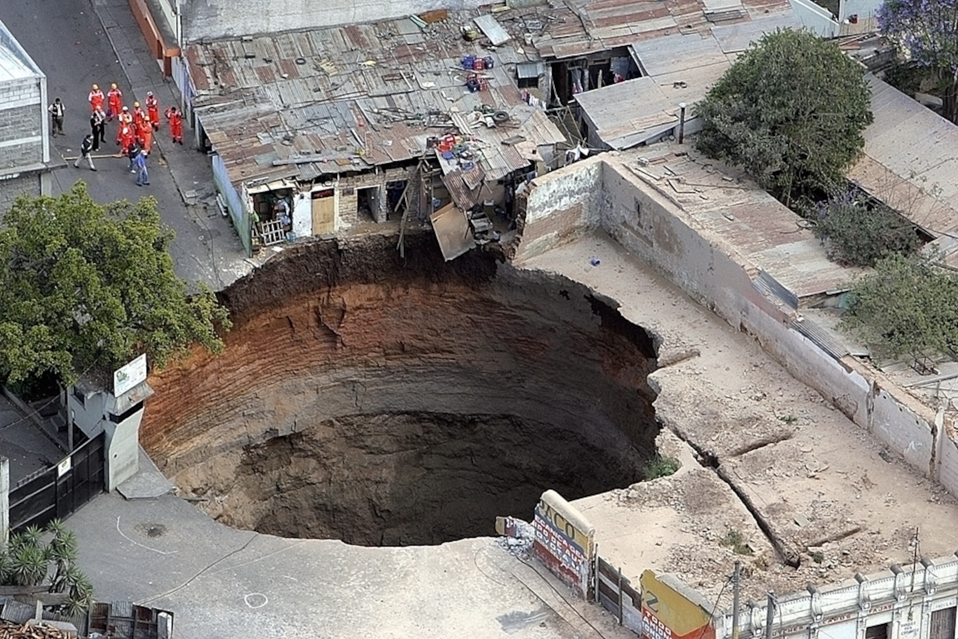An aerial picture of a sinkhole in Guatemala, 2007.