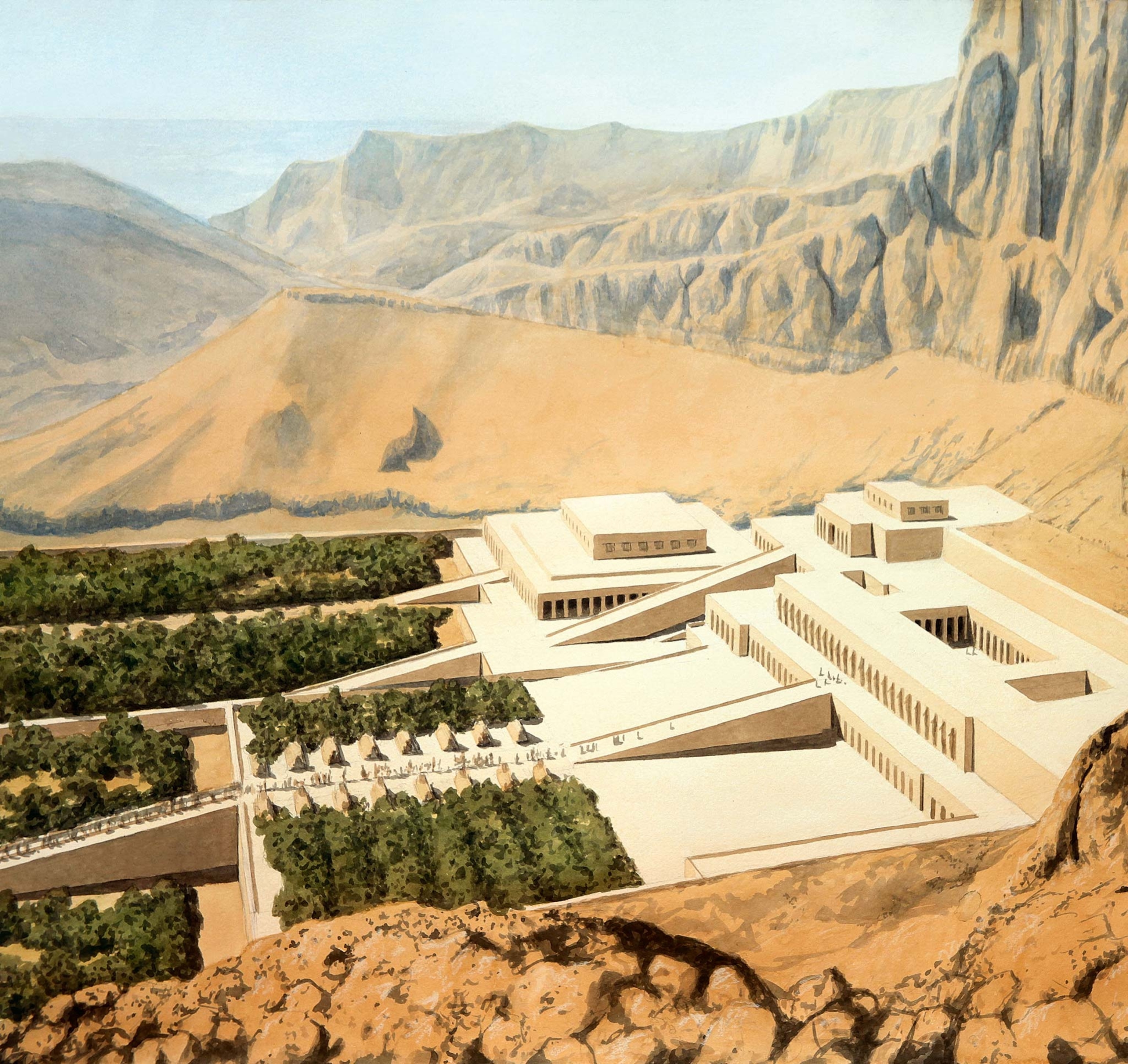 An illustration of what Hatshepsut's temple would look like from the side.
