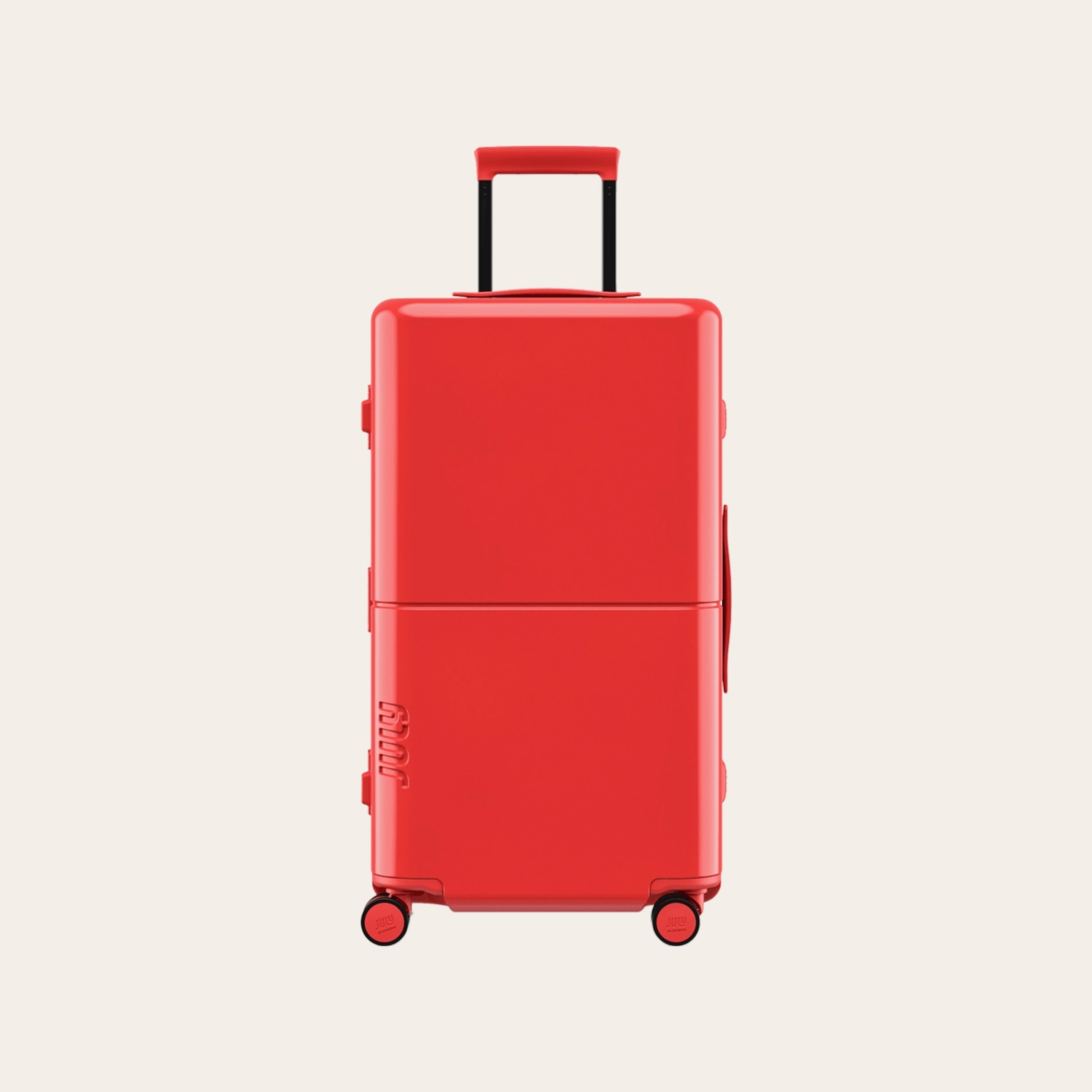 A red July suitcase