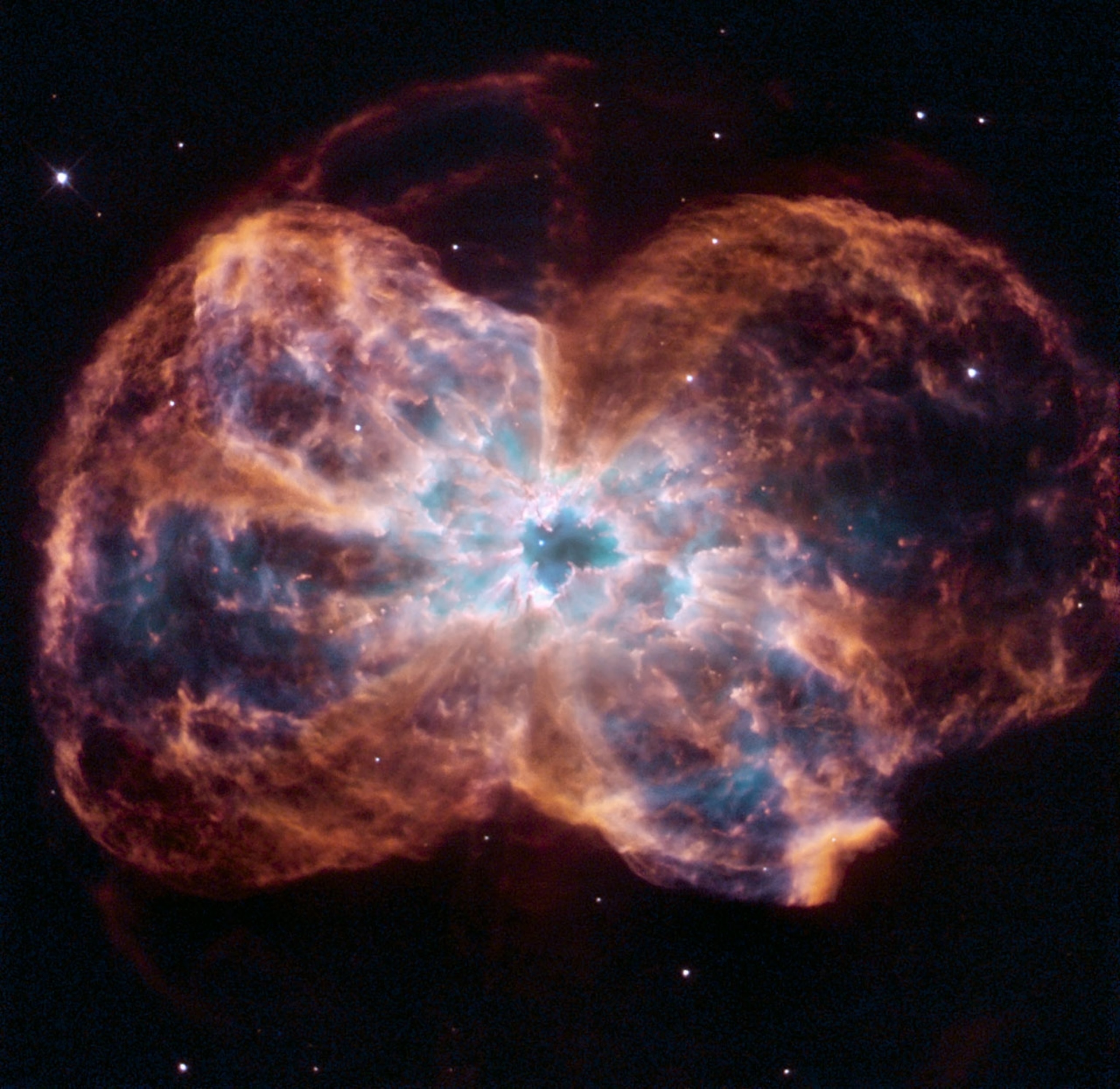 Clouds of orange and blue gas in space