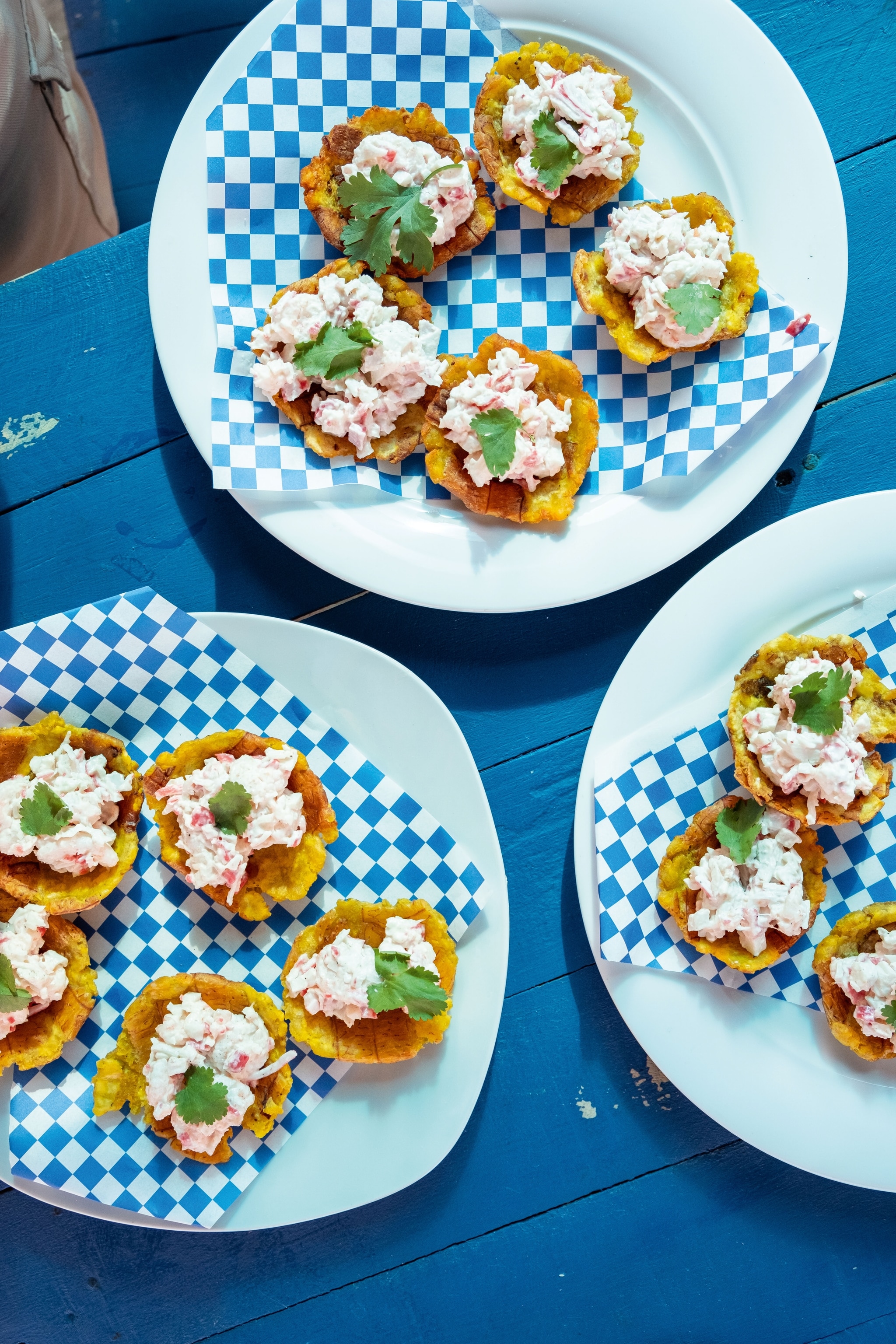 Tostones (fried green plantain) with crab at La Playita de Barique.