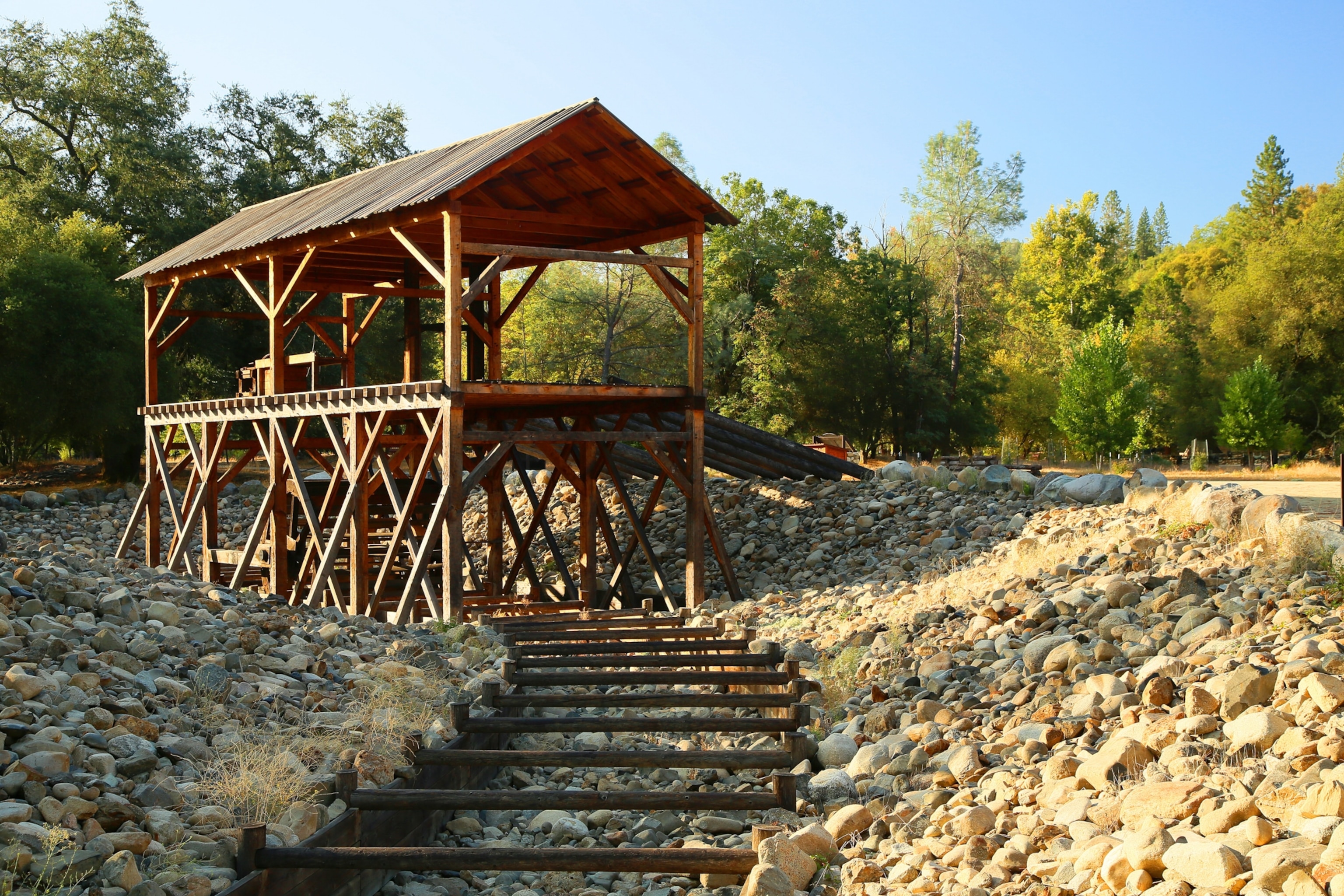 Sutter's Mill as it still stands above a now dry river bed.