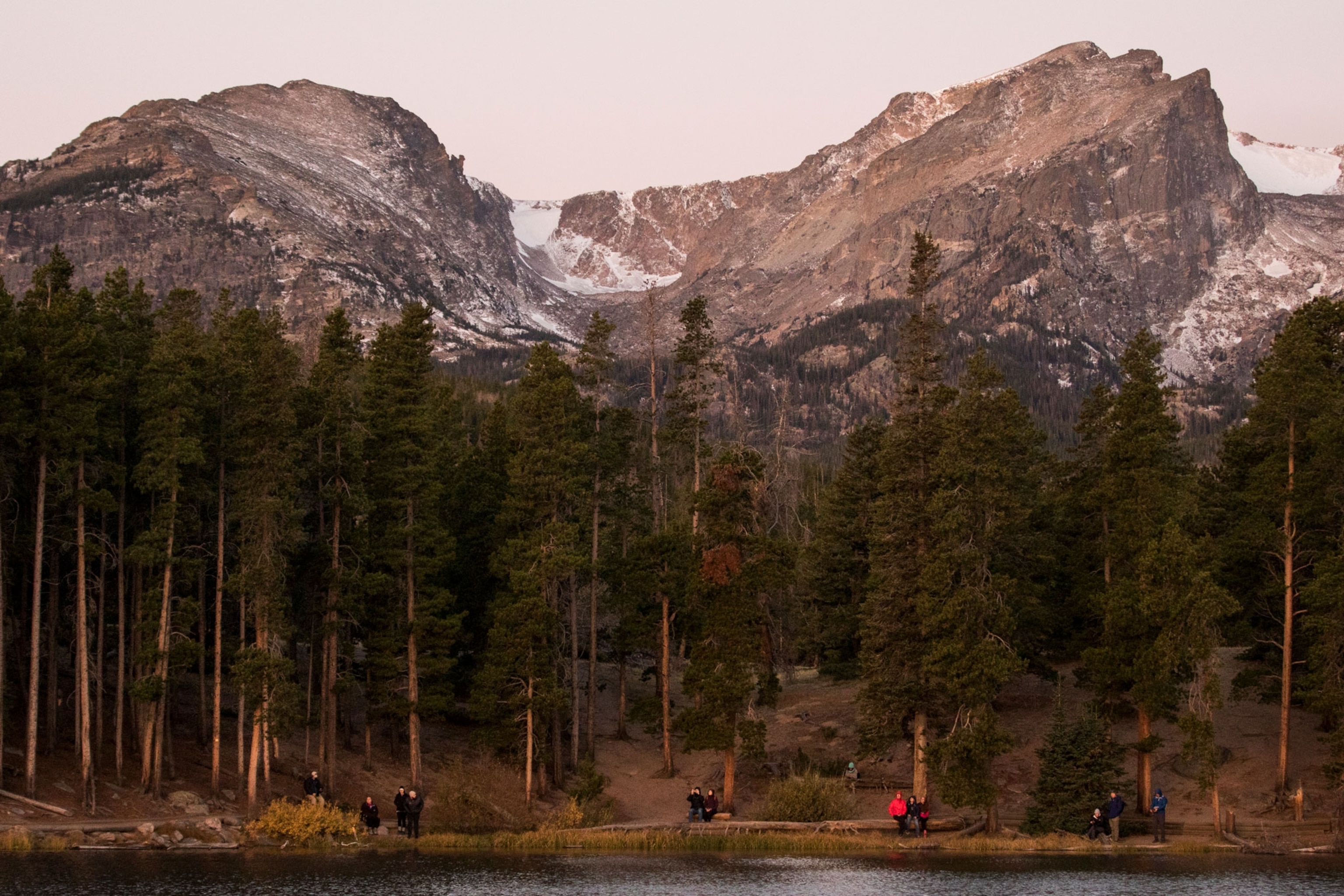 Visitors await near Sprague Lake.