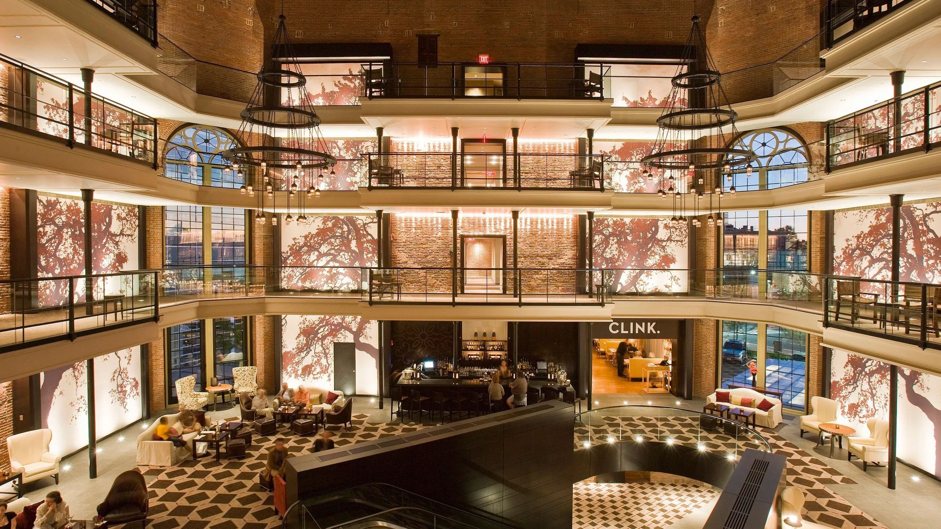 interior of a hotel lobal that is a former prison