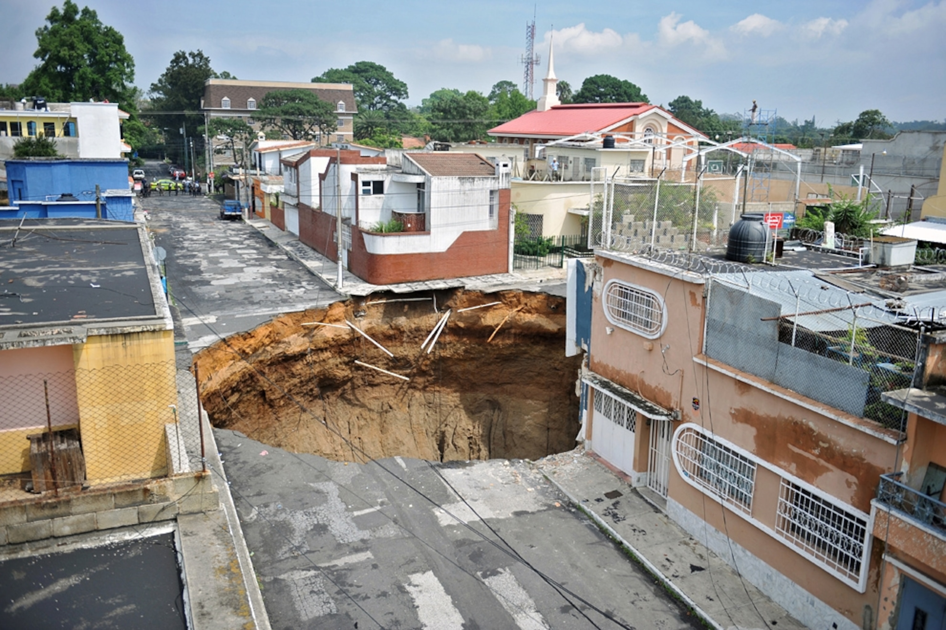 A street-level picture of a sinkhole in Guatemala, 2010.