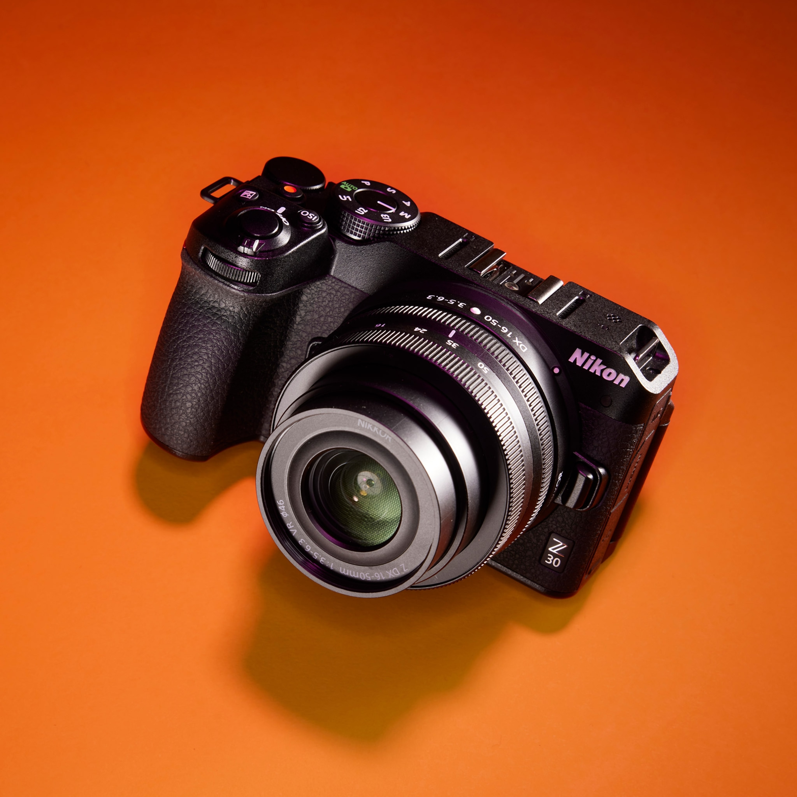 Studio photograph of the Nikon Z30 camera, made for the 2023 National Geographic 2023 travel camera guide