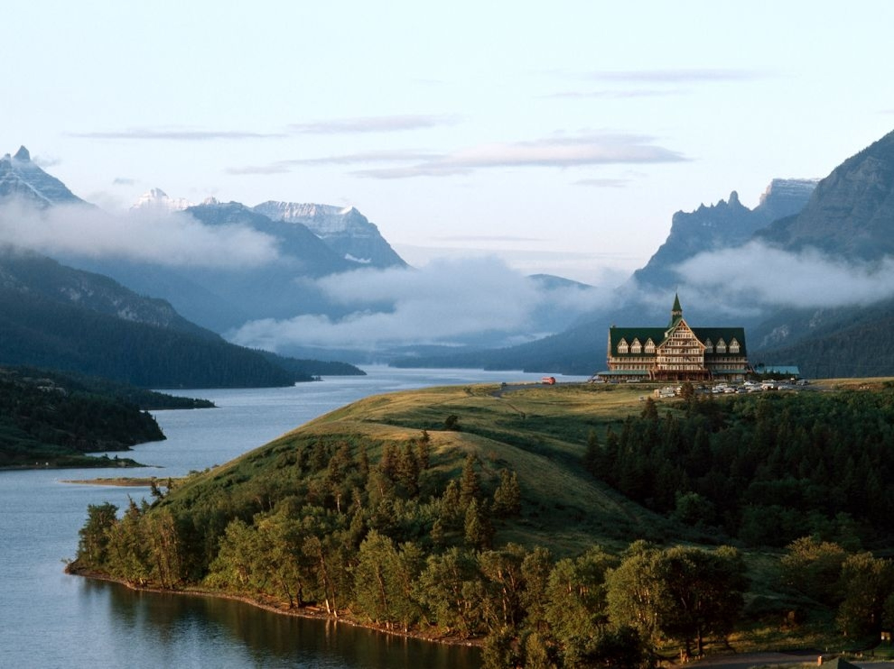 a hotel on cliff in Waterton Lakes National Park