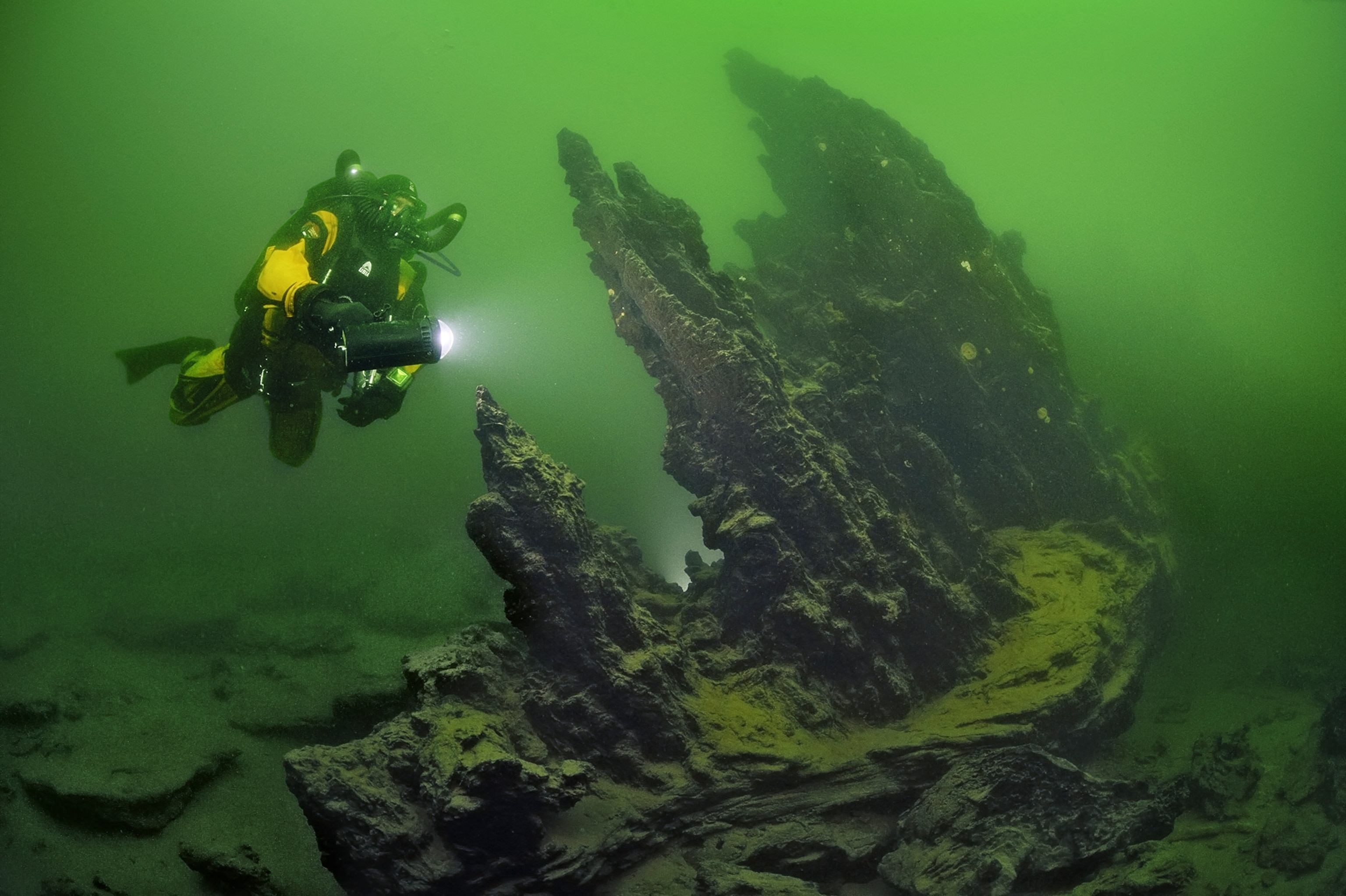 Geologic formations underwater in Yellowstone National Park.