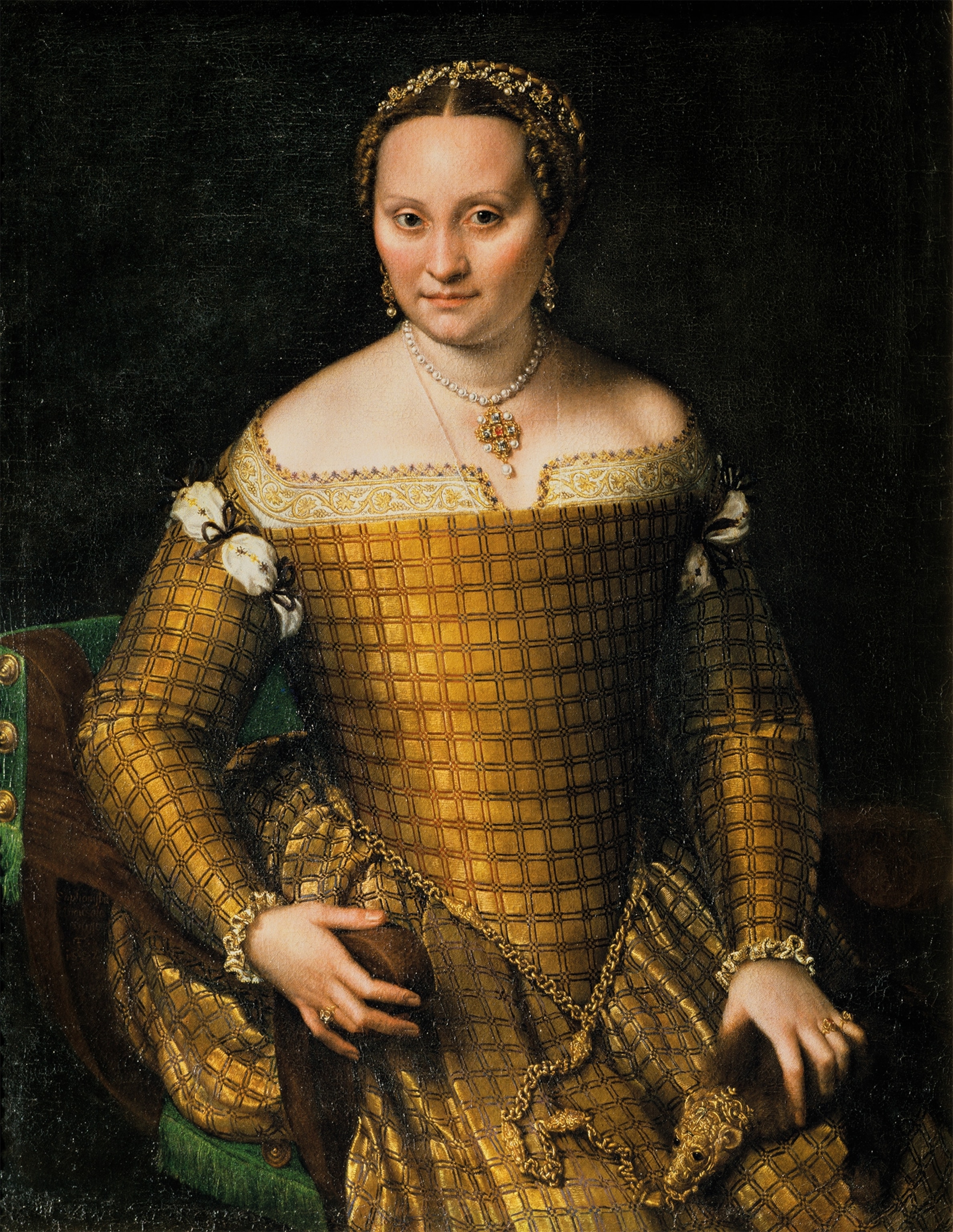 The artist's mother, Bianca Ponzoni, is painted by her daughter, Sofonisba Anguissola, in 1557.
