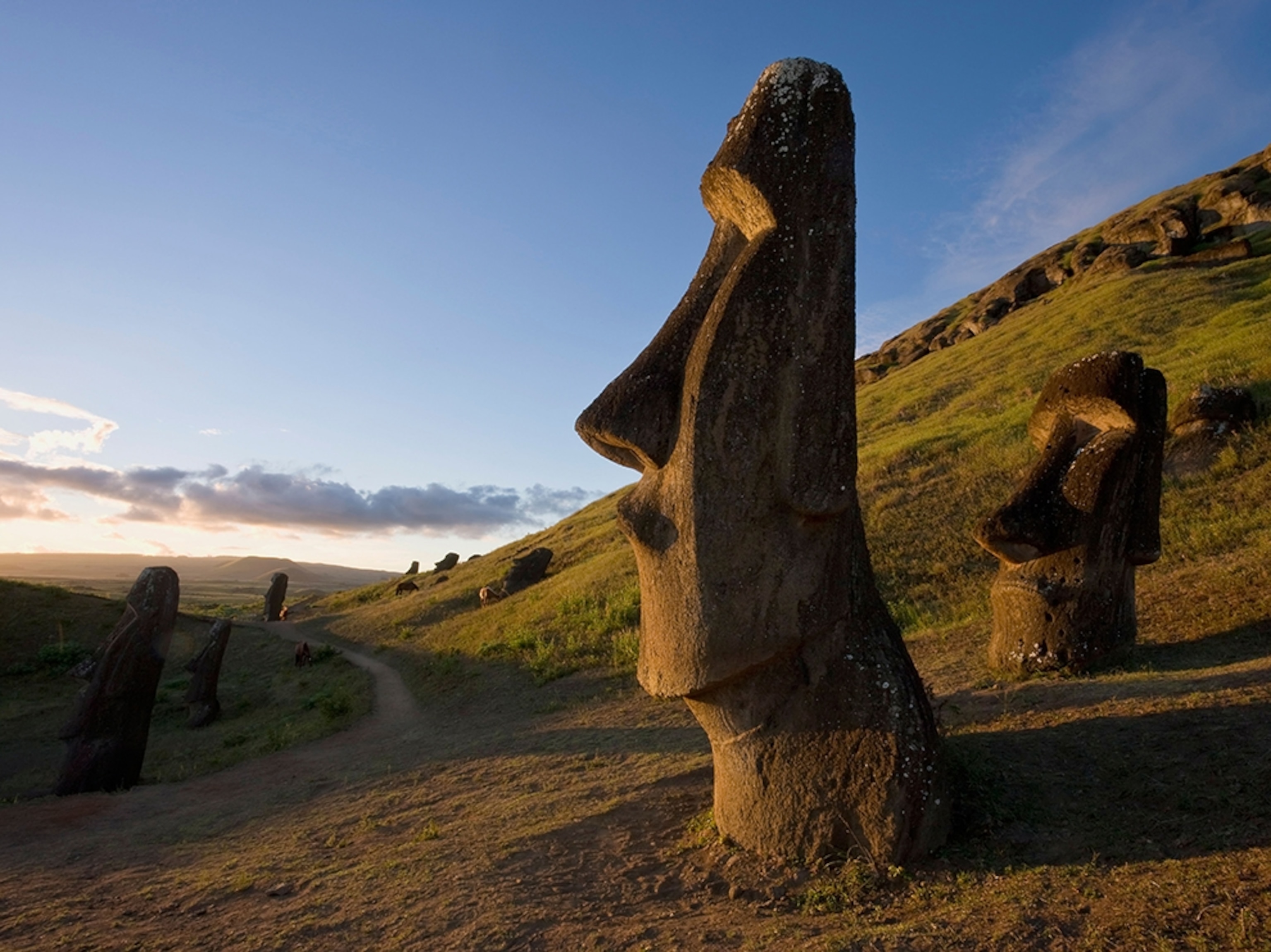 giant monolithic stone moai statues on Easter Island