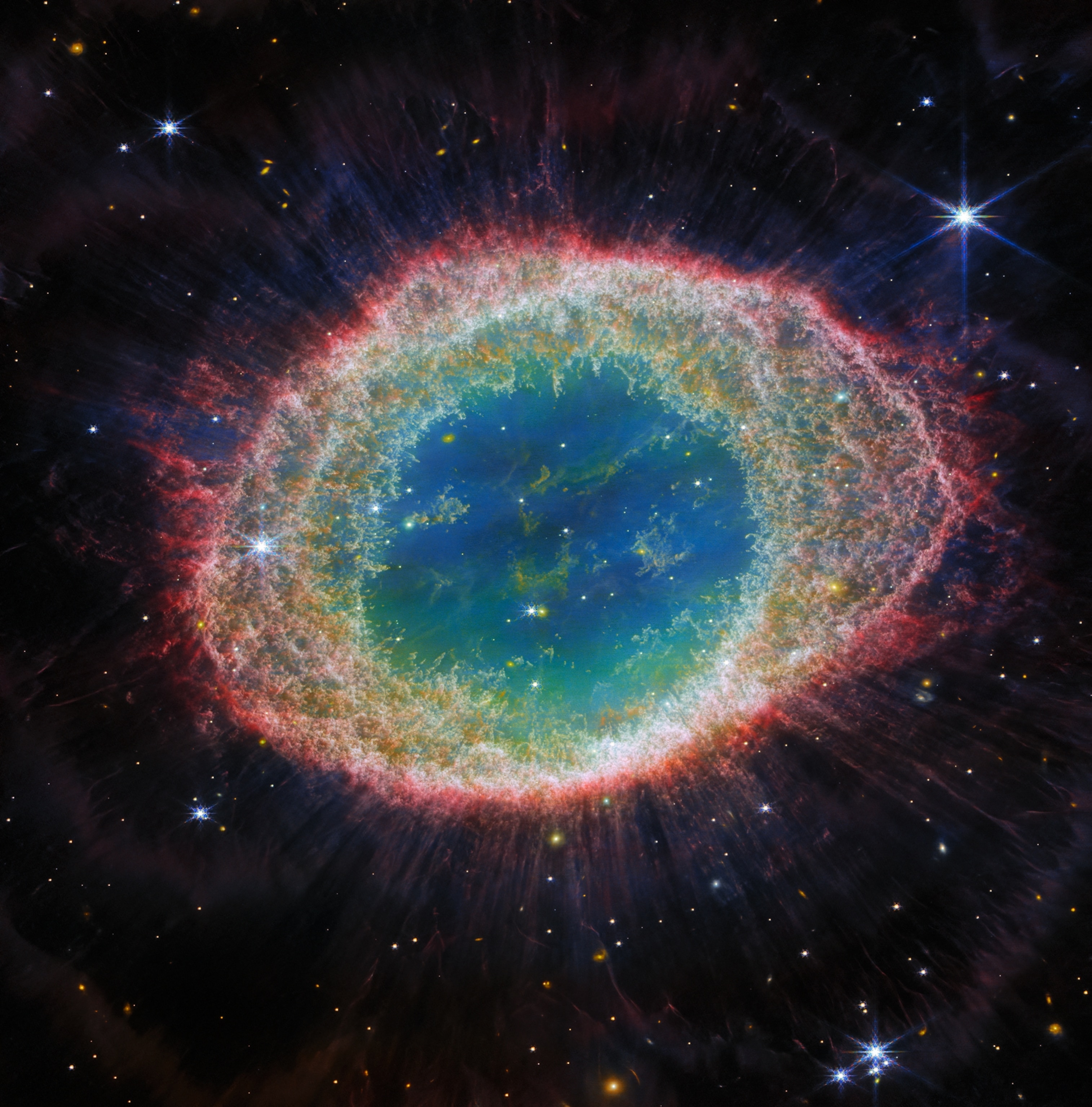 The Ring Nebula captured by the James Webb Space Telescope.